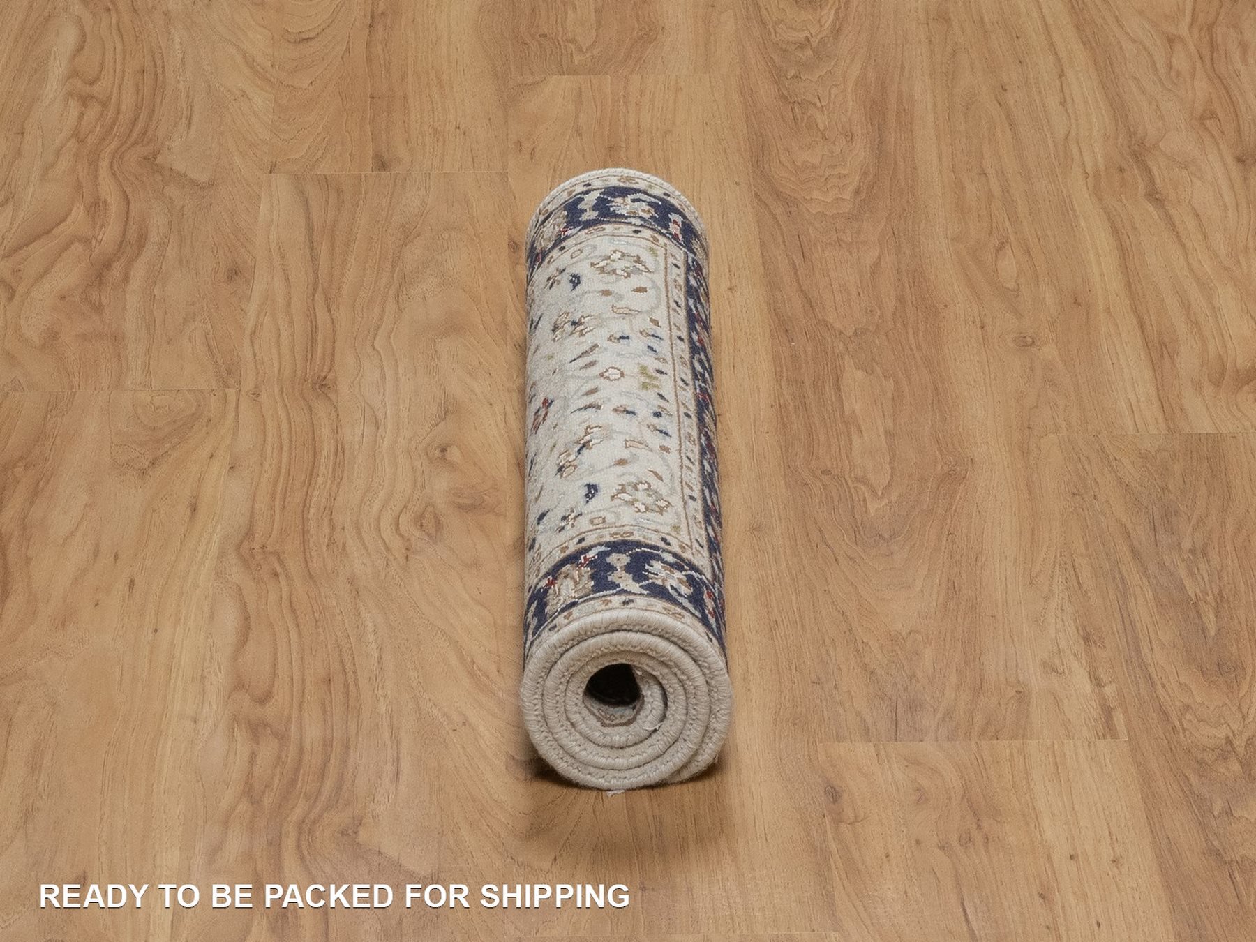 2'2"x3'2" Pearl White, 250 KPSI, Nain with Flower Medallion Design, Hand Knotted, Soft Pile, Wool and Silk, Sample, Mat, Oriental Rug HR92532 - Image 6