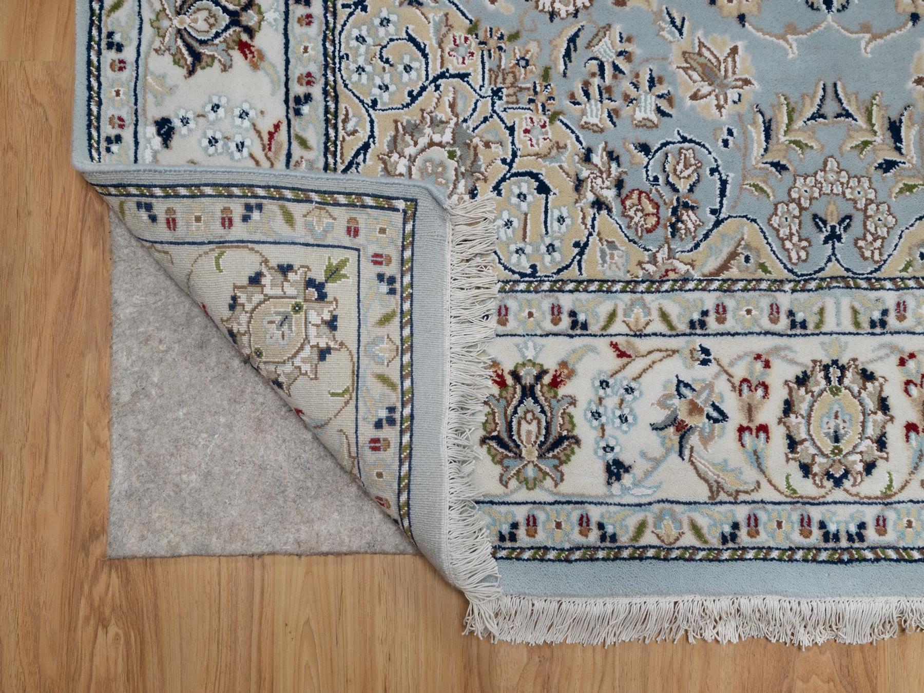 5'x8'1" Light Blue, Nain with Flower Medallion Design, Hand Knotted, Wool and Silk, Soft Pile, 250 KPSI, Oriental Rug HR92542 - Image 3