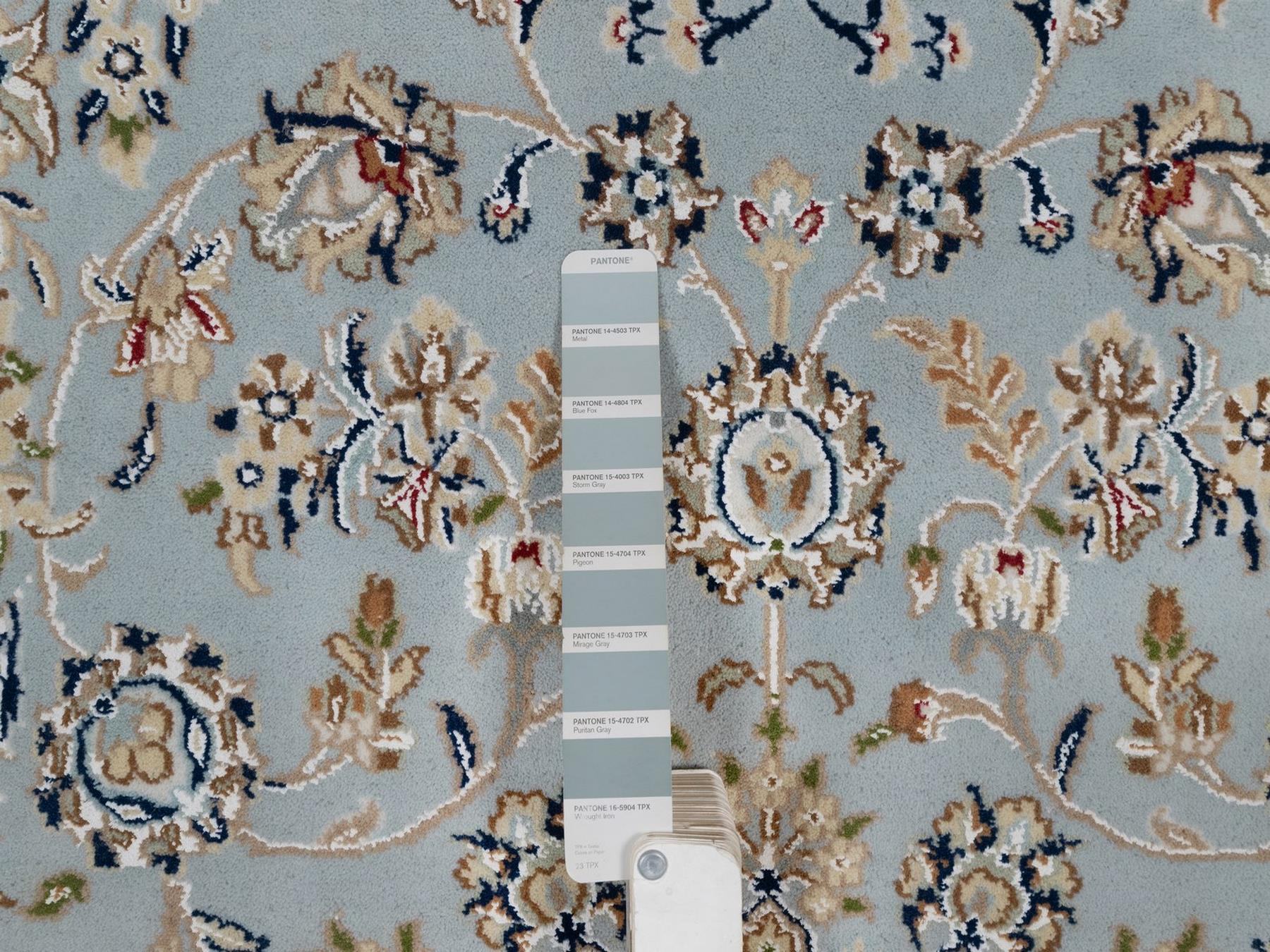 5'x8'1" Light Blue, Nain with Flower Medallion Design, Hand Knotted, Wool and Silk, Soft Pile, 250 KPSI, Oriental Rug HR92542 - Image 4