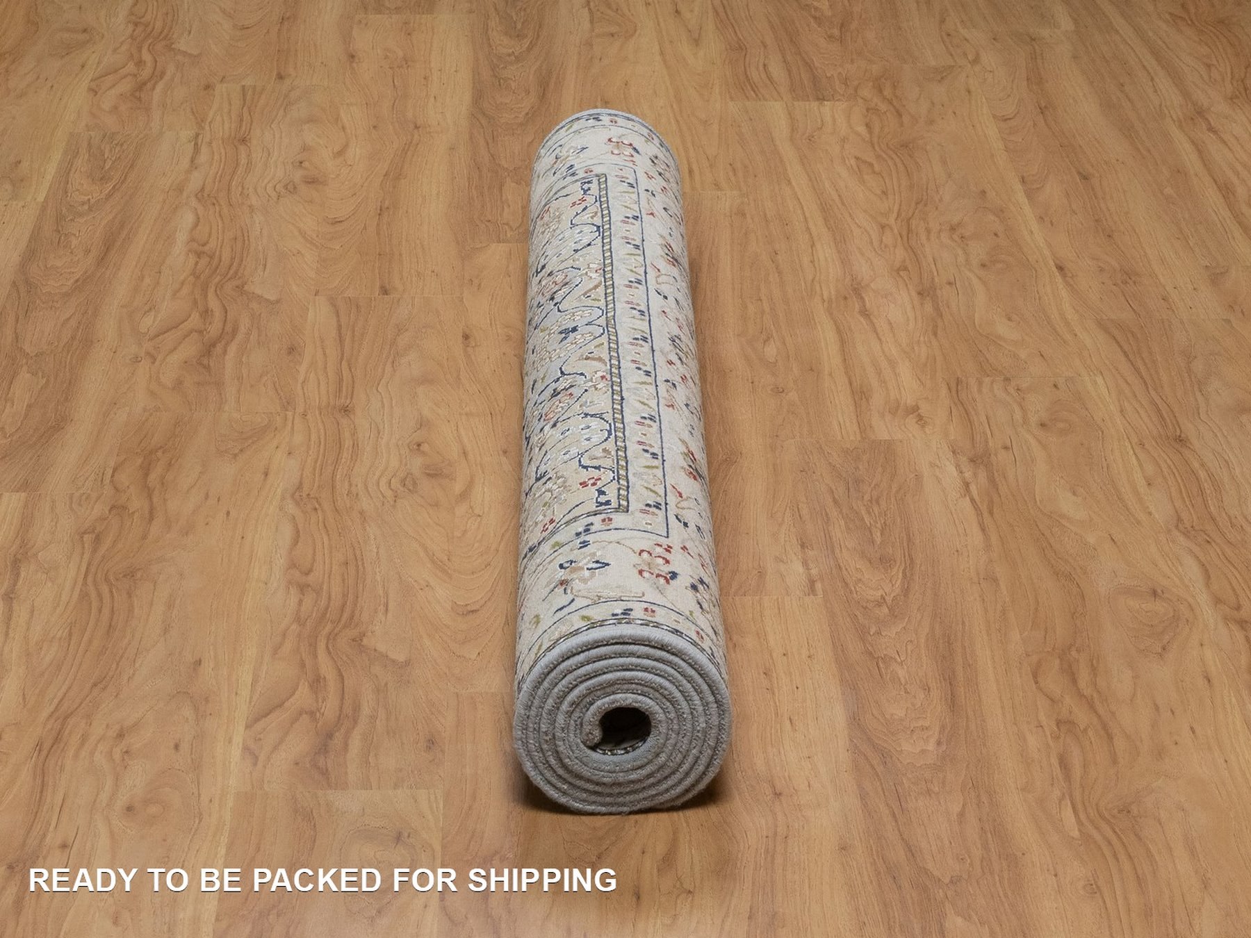 5'x8'1" Light Blue, Nain with Flower Medallion Design, Hand Knotted, Wool and Silk, Soft Pile, 250 KPSI, Oriental Rug HR92542 - Image 6