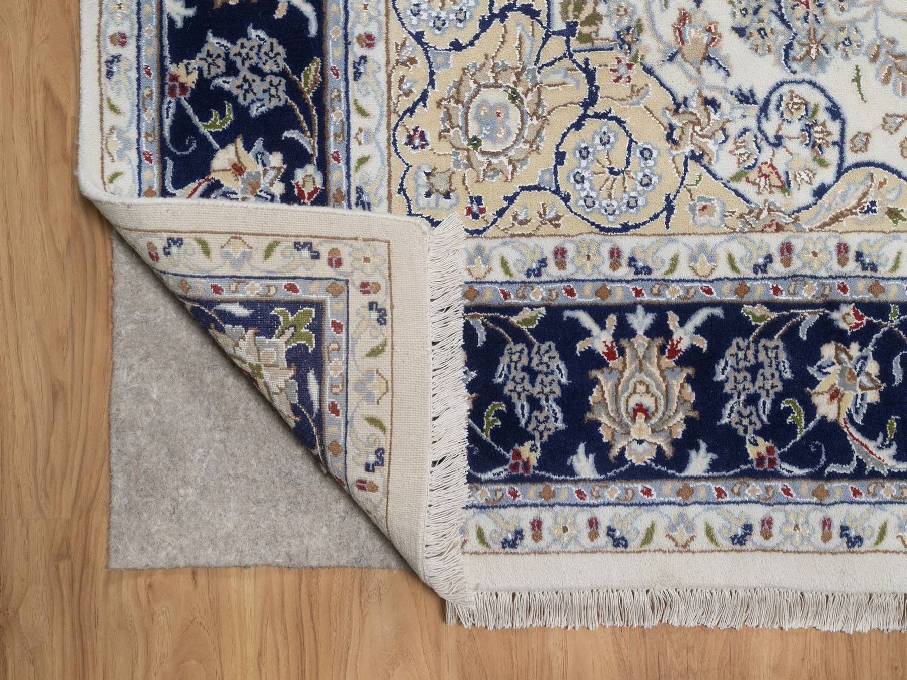 6'6"x6'6" Pearl White, Nain with Flower Medallion Design, Wool and Silk, Hand Knotted, 250 KPSI, Soft Pile, Square, Oriental Rug HR92554 - Image 3