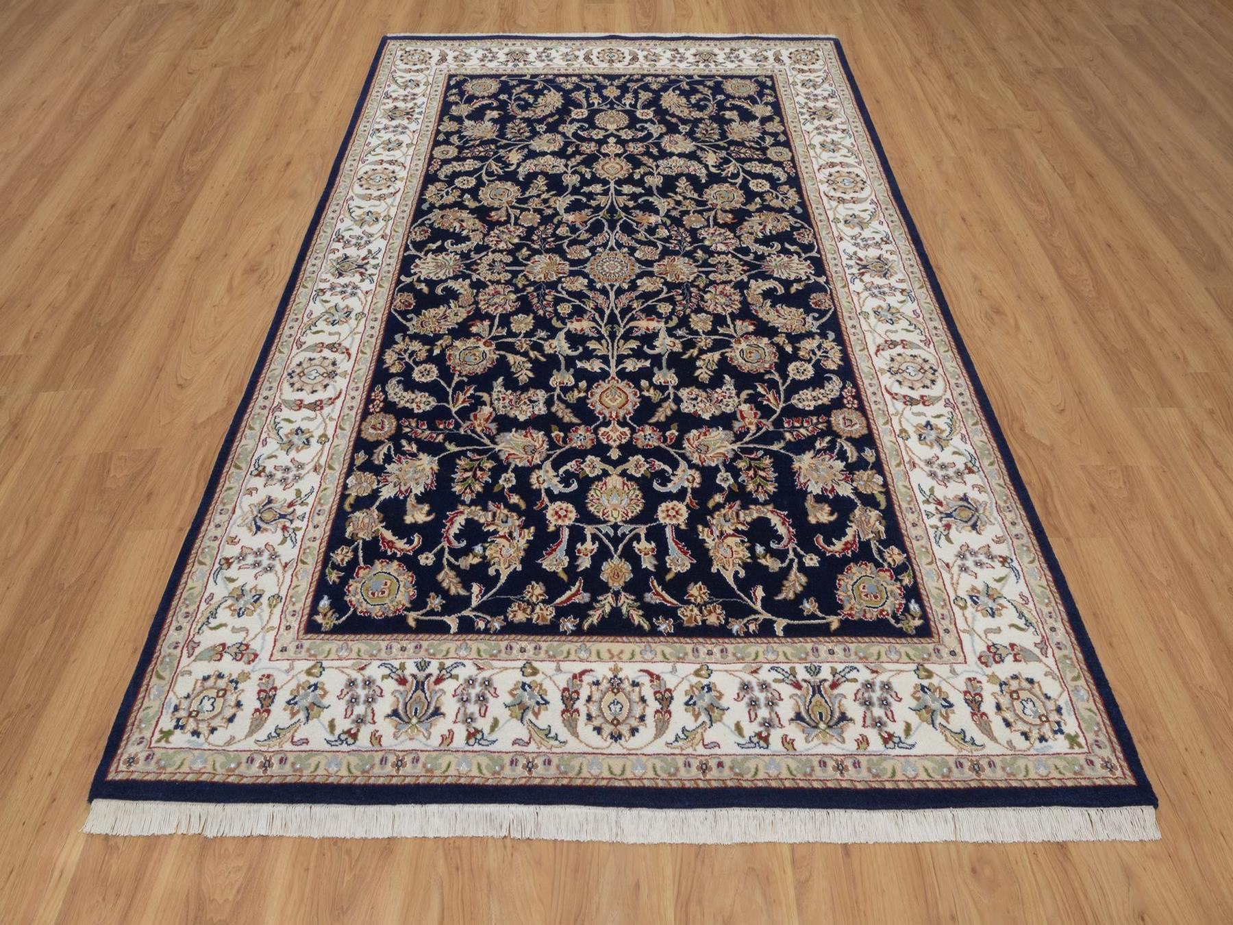 6'x9'5" Midnight Blue, Nain with All Over Flower Design, Soft Pile, Wool and Silk, 250 KPSI, Hand Knotted, Oriental Rug HR92555 - Image 2