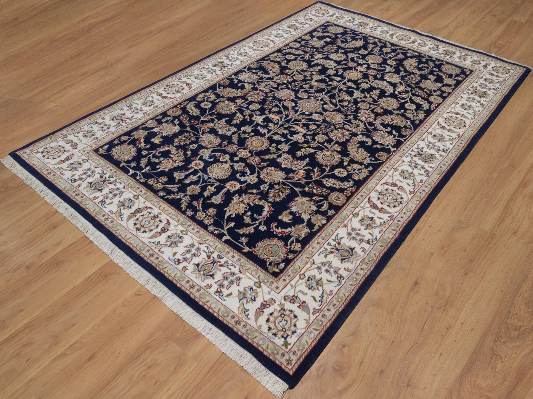 6'x9'5" Midnight Blue, Nain with All Over Flower Design, Soft Pile, Wool and Silk, 250 KPSI, Hand Knotted, Oriental Rug HR92555 - Image 3