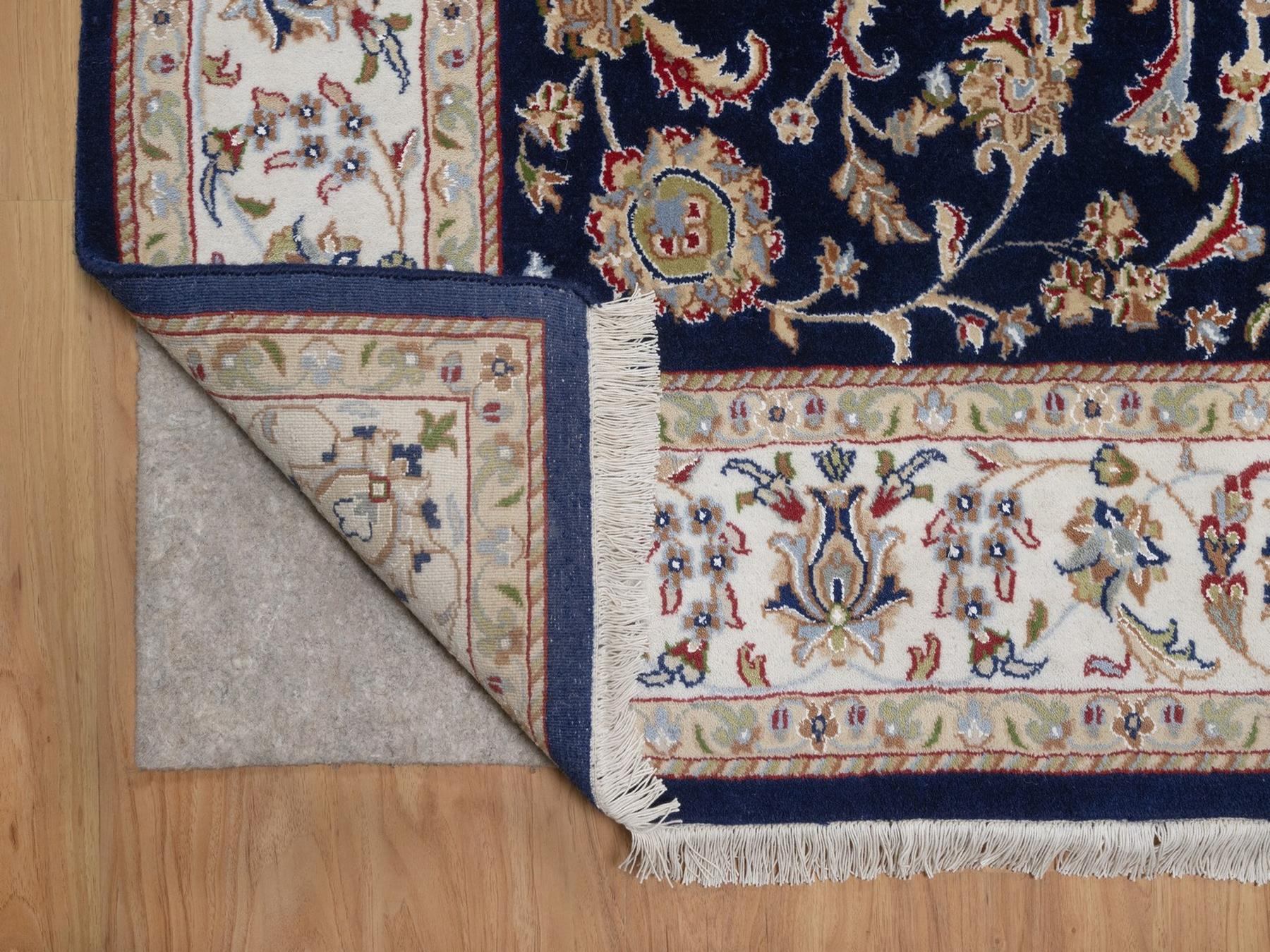 6'x9'5" Midnight Blue, Nain with All Over Flower Design, Soft Pile, Wool and Silk, 250 KPSI, Hand Knotted, Oriental Rug HR92555 - Image 4
