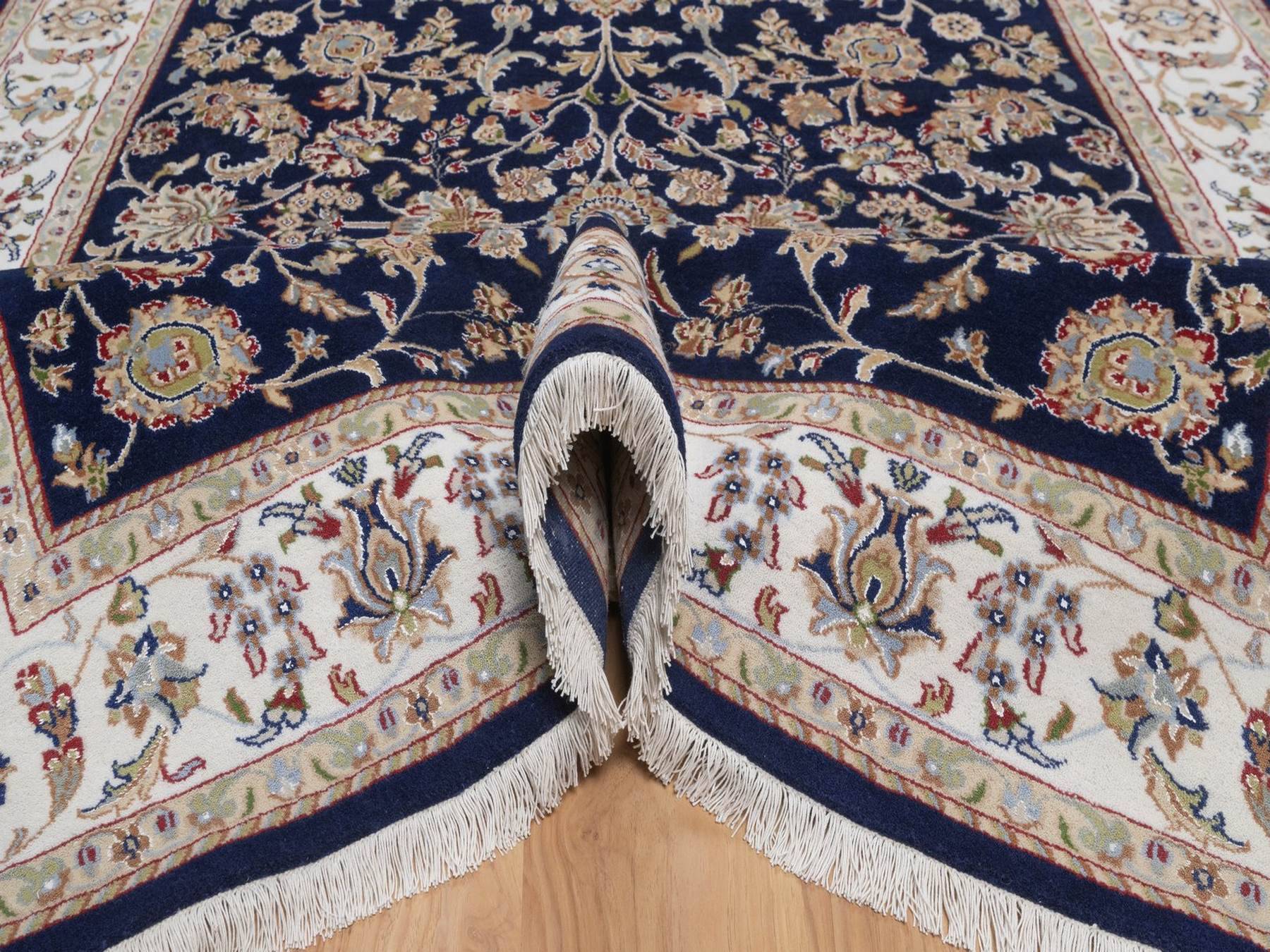 6'x9'5" Midnight Blue, Nain with All Over Flower Design, Soft Pile, Wool and Silk, 250 KPSI, Hand Knotted, Oriental Rug HR92555 - Image 5