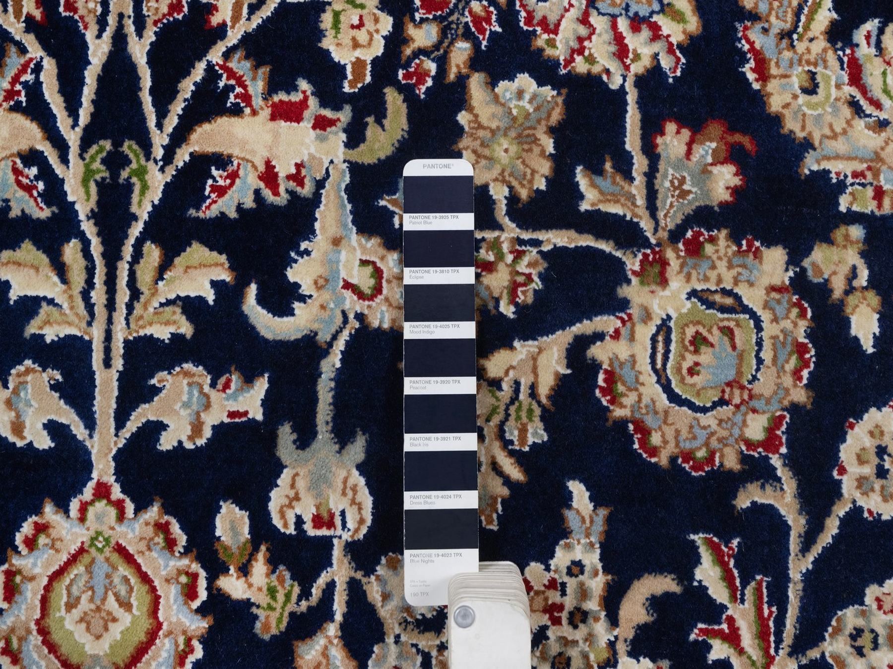 6'x9'5" Midnight Blue, Nain with All Over Flower Design, Soft Pile, Wool and Silk, 250 KPSI, Hand Knotted, Oriental Rug HR92555 - Image 7