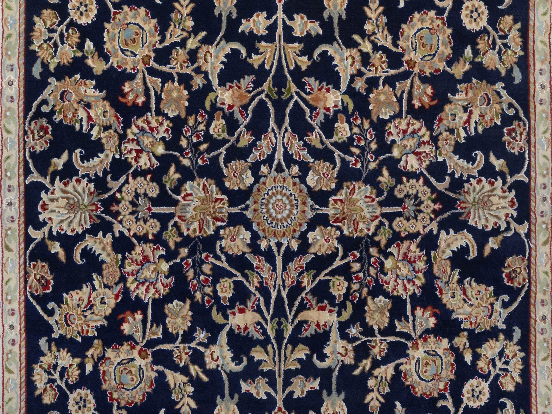 6'x9'5" Midnight Blue, Nain with All Over Flower Design, Soft Pile, Wool and Silk, 250 KPSI, Hand Knotted, Oriental Rug HR92555 - Image 8