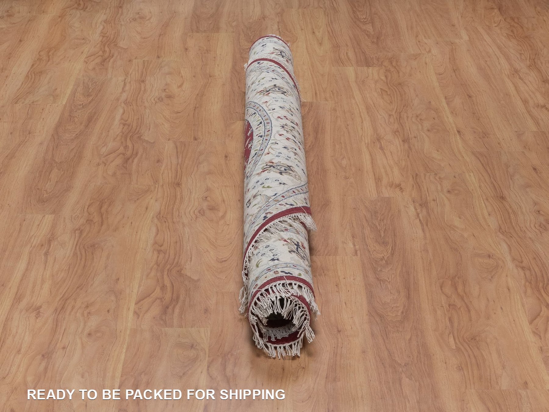 7'x7' Rhubarb Red, Nain with Flower Medallion Design, Hand Knotted, 250 KPSI, Wool and Silk, Soft Pile, Round, Oriental Rug HR92556 - Image 6