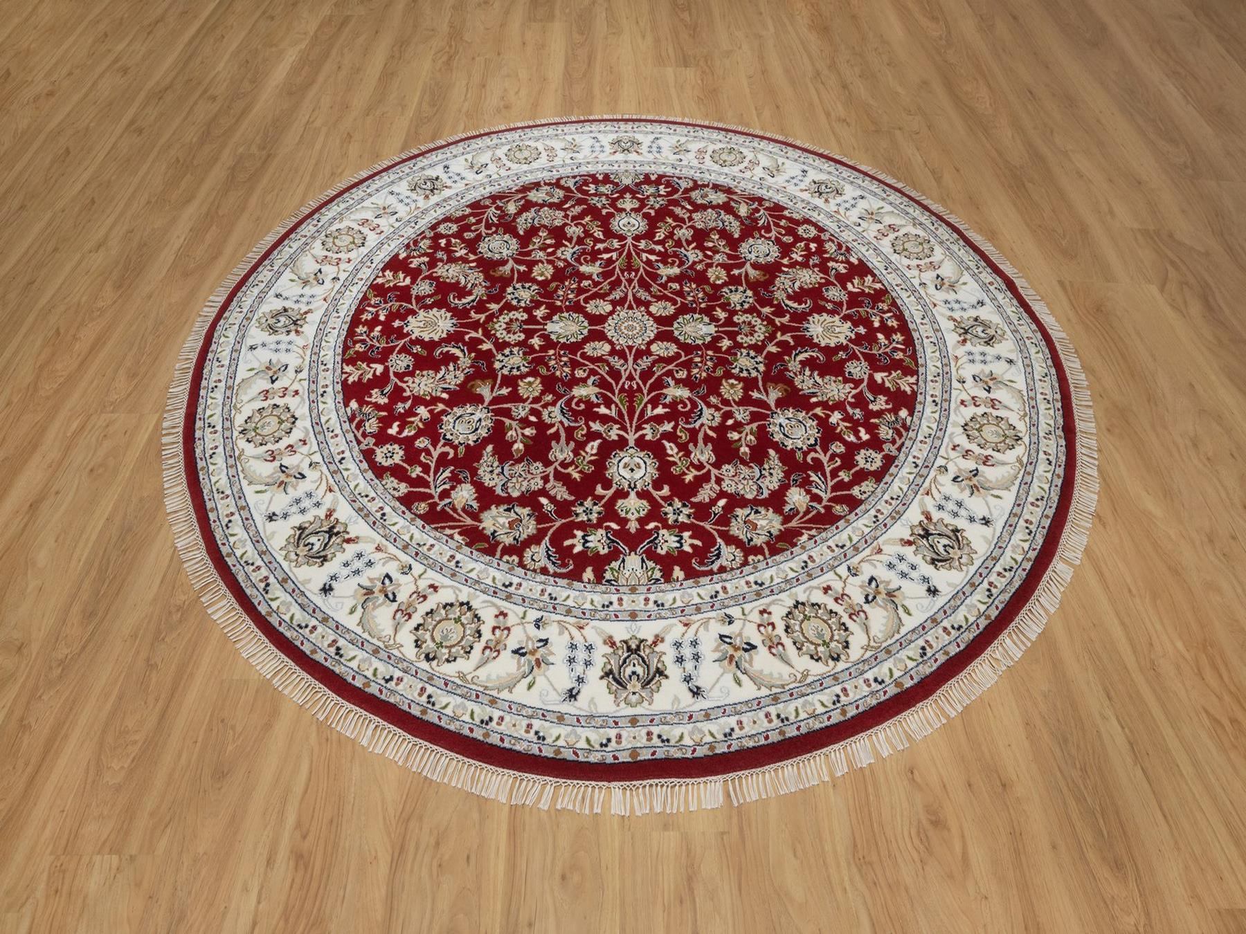 8'x8' Rhubarb Red, Nain with All Over Flower Design, Soft Pile, Wool and Silk, 250 KPSI, Hand Knotted, Round, Oriental Rug HR92558 - Image 2
