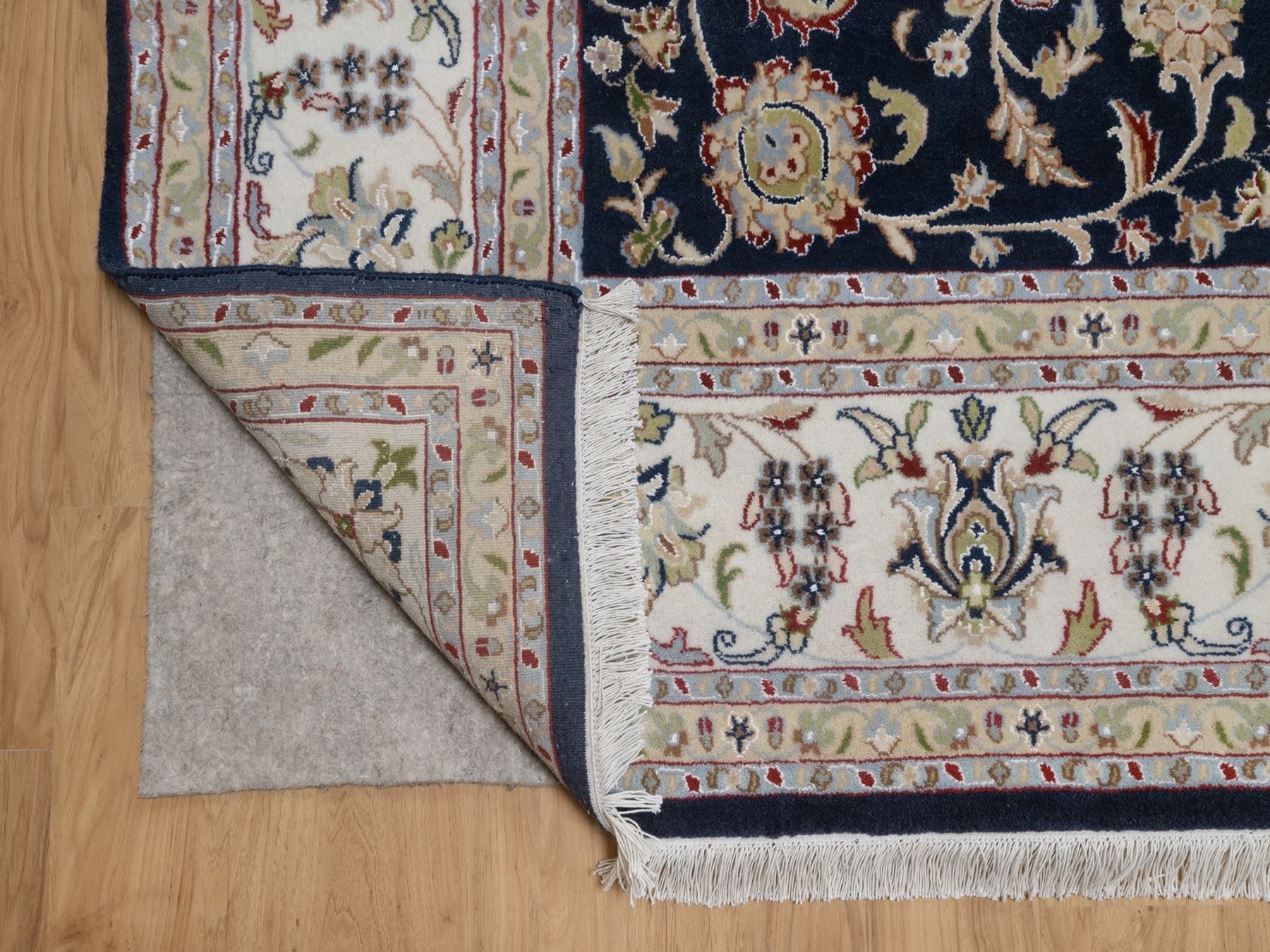 8'x10'1" Midnight Blue, Nain with All Over Floral Pattern, Hand Knotted, Wool and Silk, Soft Pile, 250 KPSI, Oriental Rug HR92561 - Image 4