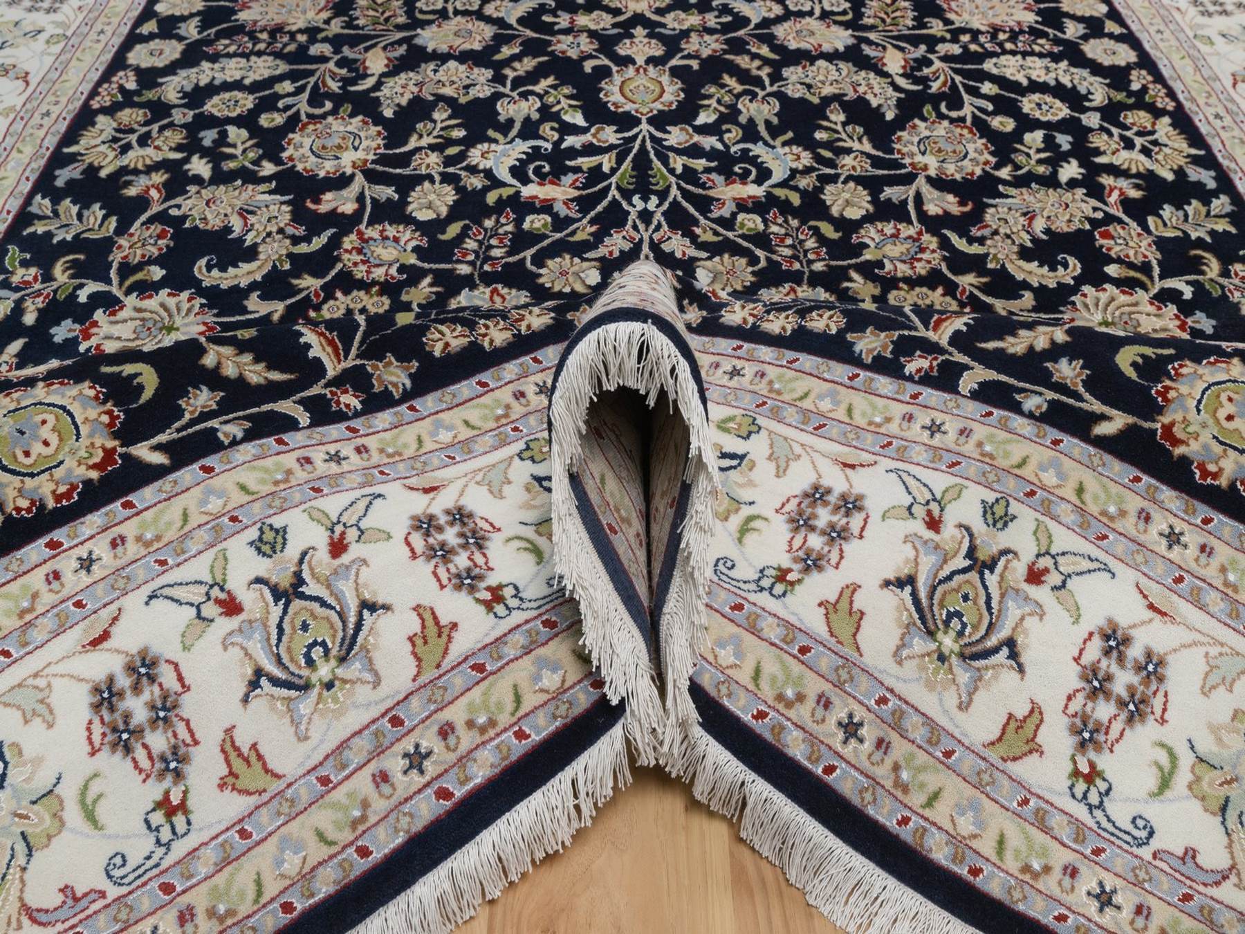 8'x10'1" Midnight Blue, Nain with All Over Floral Pattern, Hand Knotted, Wool and Silk, Soft Pile, 250 KPSI, Oriental Rug HR92561 - Image 5