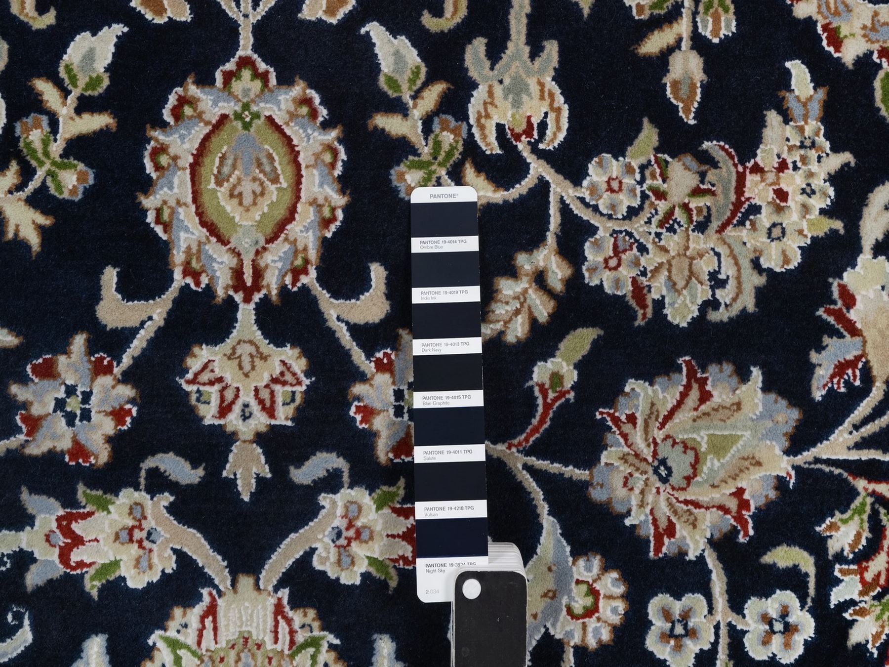 8'x10'1" Midnight Blue, Nain with All Over Floral Pattern, Hand Knotted, Wool and Silk, Soft Pile, 250 KPSI, Oriental Rug HR92561 - Image 7