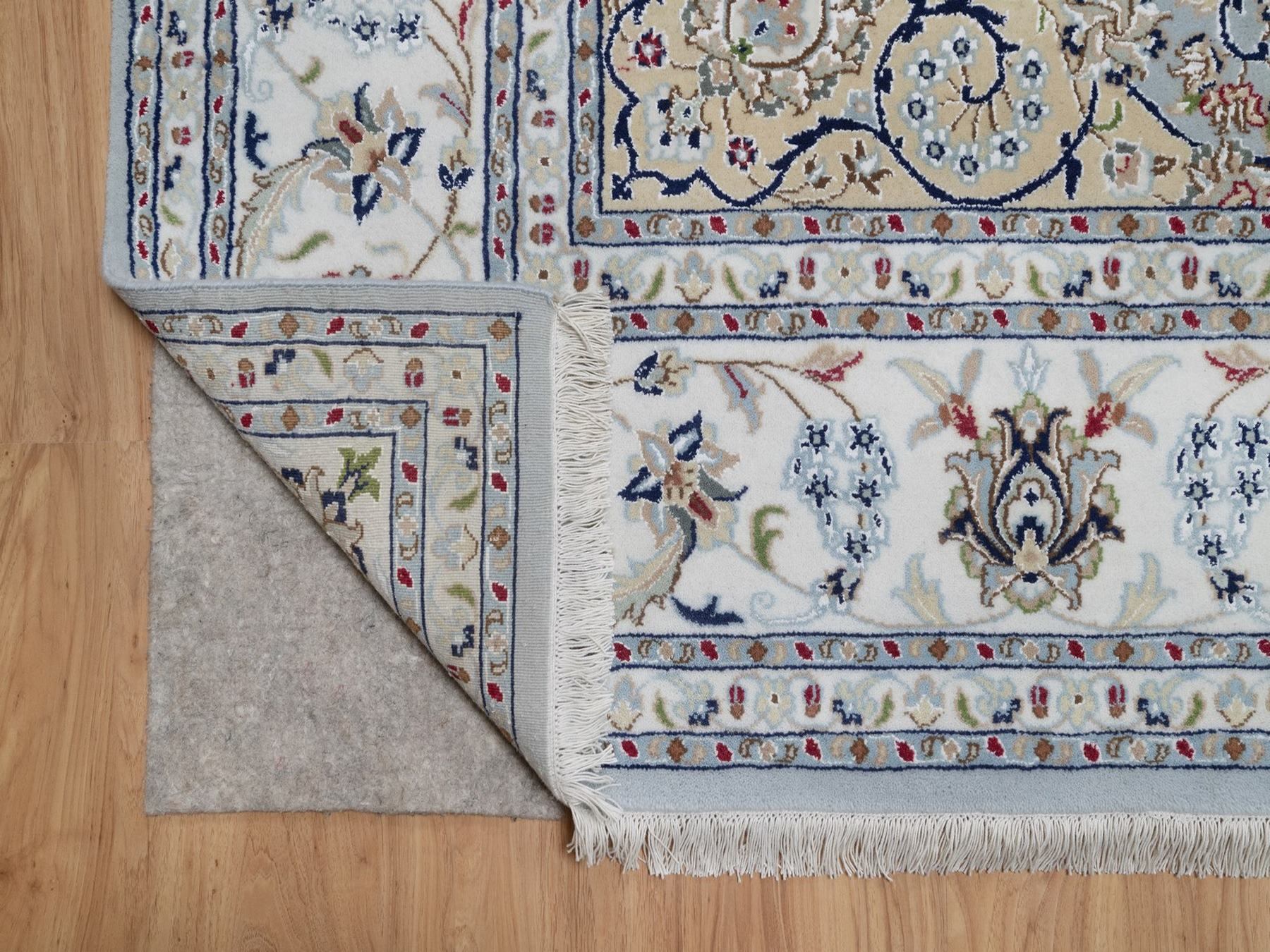 8'3"x10'4" Light Blue, Wool and Silk, Nain with Flower Medallion Design, Hand Knotted, Soft Pile, 250 KPSI, Oriental Rug HR92562 - Image 4