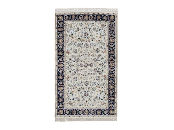 3'2"x5'4" Pearl White, Nain with All Over Floral Pattern, Hand Knotted, 250 KPSI, Soft Pile, Wool and Silk, Oriental Rug HR92571