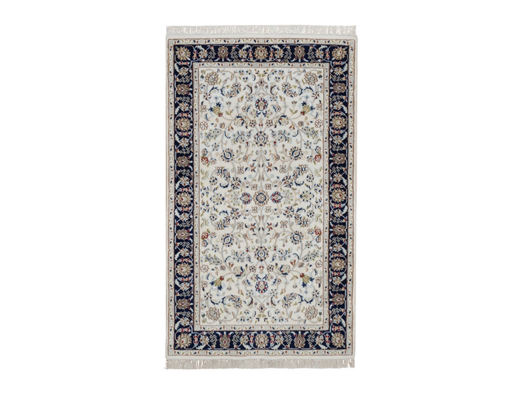 3'2"x5'4" Pearl White, Nain with All Over Floral Pattern, Hand Knotted, 250 KPSI, Soft Pile, Wool and Silk, Oriental Rug HR92571