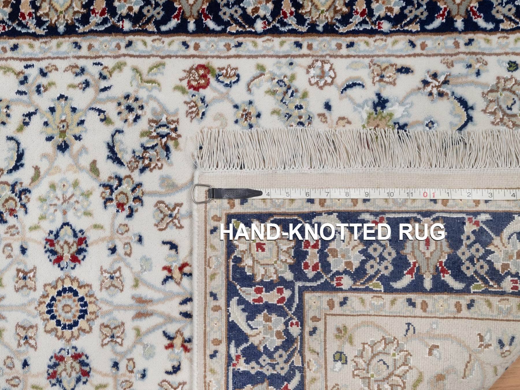 3'2"x5'4" Pearl White, Nain with All Over Floral Pattern, Hand Knotted, 250 KPSI, Soft Pile, Wool and Silk, Oriental Rug HR92571 - Image 8