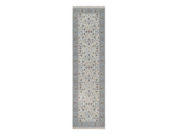 2'9"x10' Pearl White, Nain with All Over Floral Pattern, 250 KPSI, Hand Knotted, Soft Pile, Wool and Silk, Runner, Oriental Rug HR92574