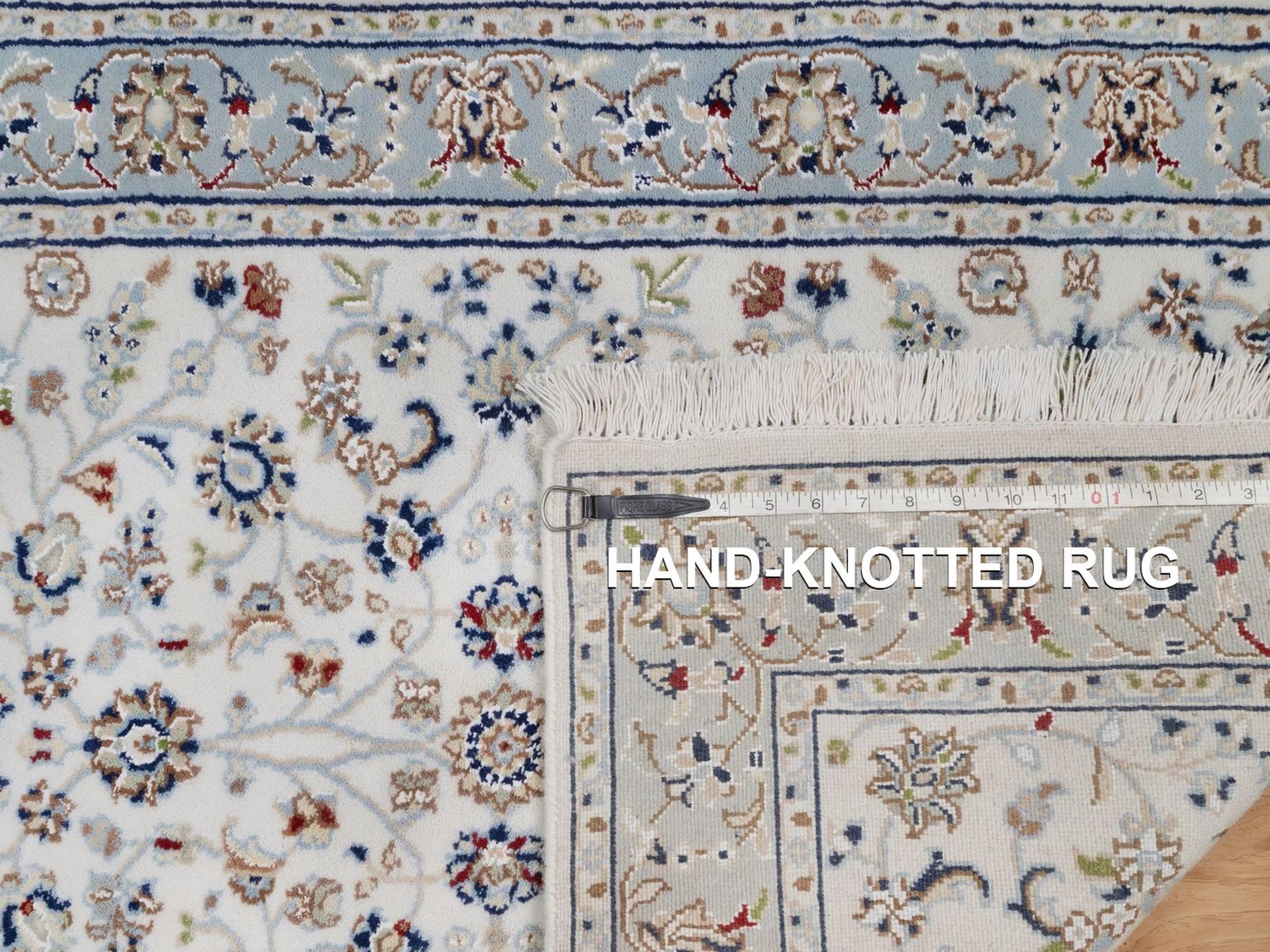 2'9"x10' Pearl White, Nain with All Over Floral Pattern, 250 KPSI, Hand Knotted, Soft Pile, Wool and Silk, Runner, Oriental Rug HR92574 - Image 8