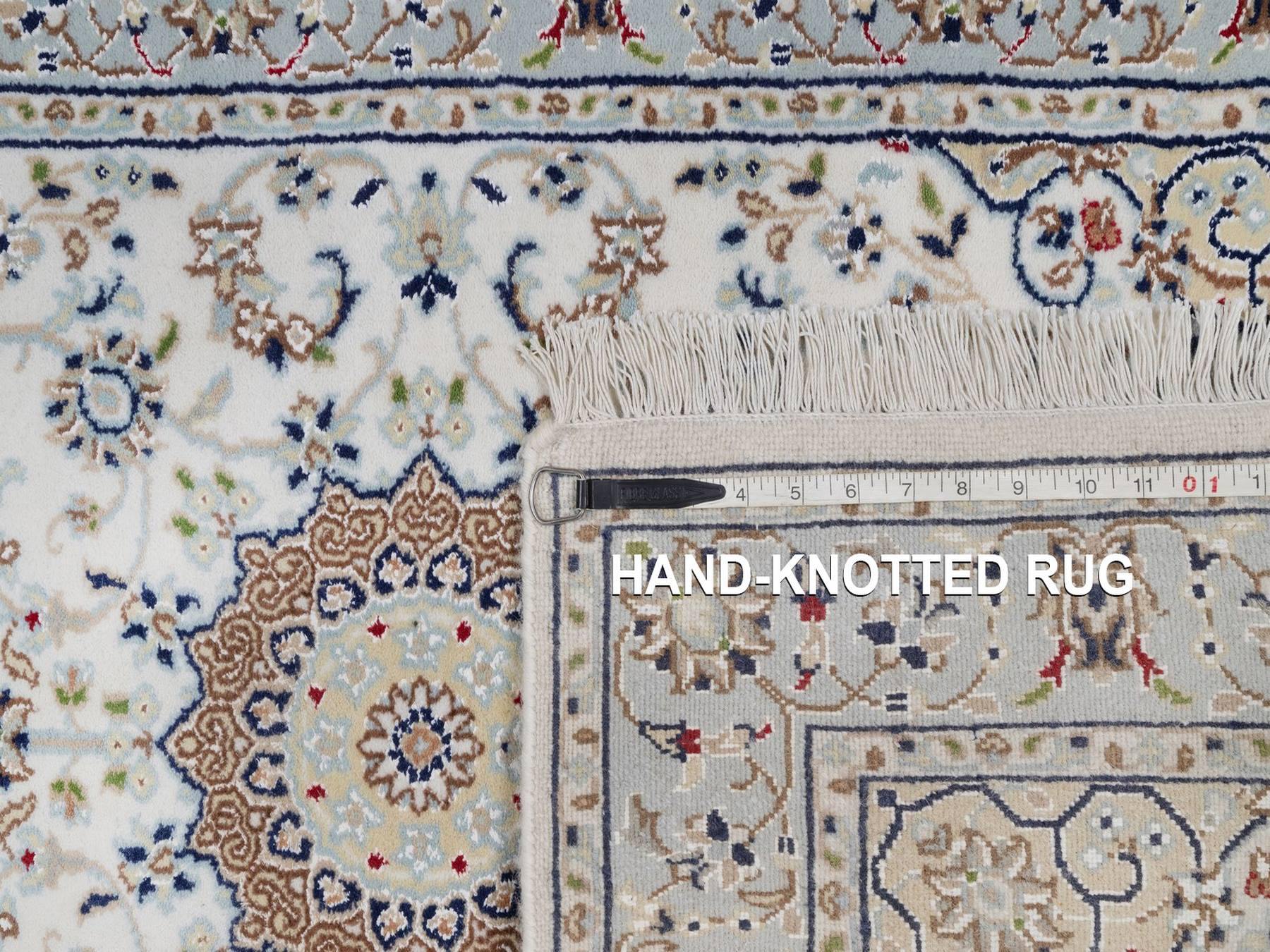 2'9"x14'6" Pearl White, Nain with Flower Medallions Design, 250 KPSI, Hand Knotted, Soft Pile, Wool and Silk, XL Runner, Oriental Rug HR92588 - Image 8