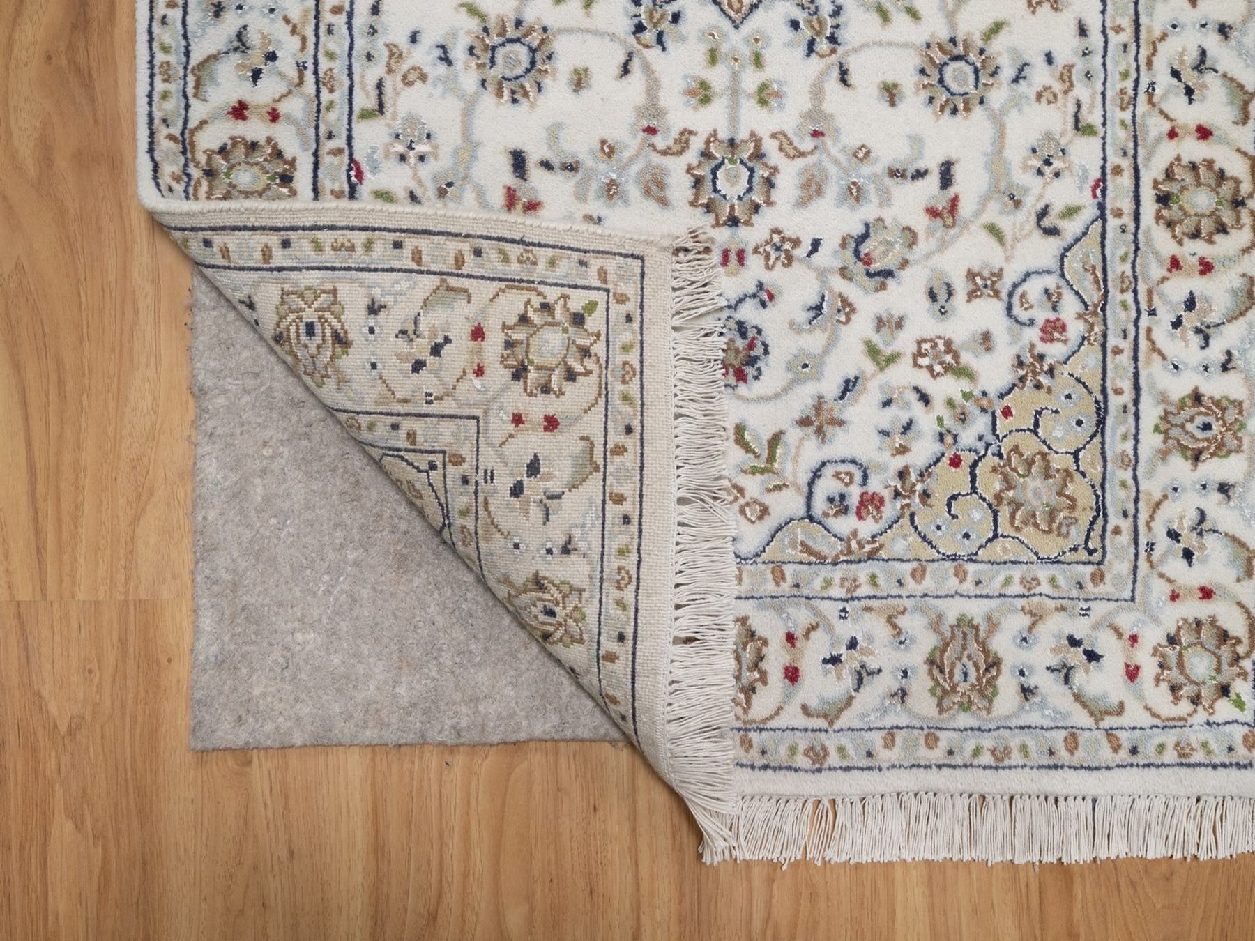 2'9"x22'5" Pearl White, Hand Knotted, Nain with Flower Medallions Design, Wool and Silk, 250 KPSI, Soft Pile, XL Runner, Oriental Rug HR92589 - Image 3