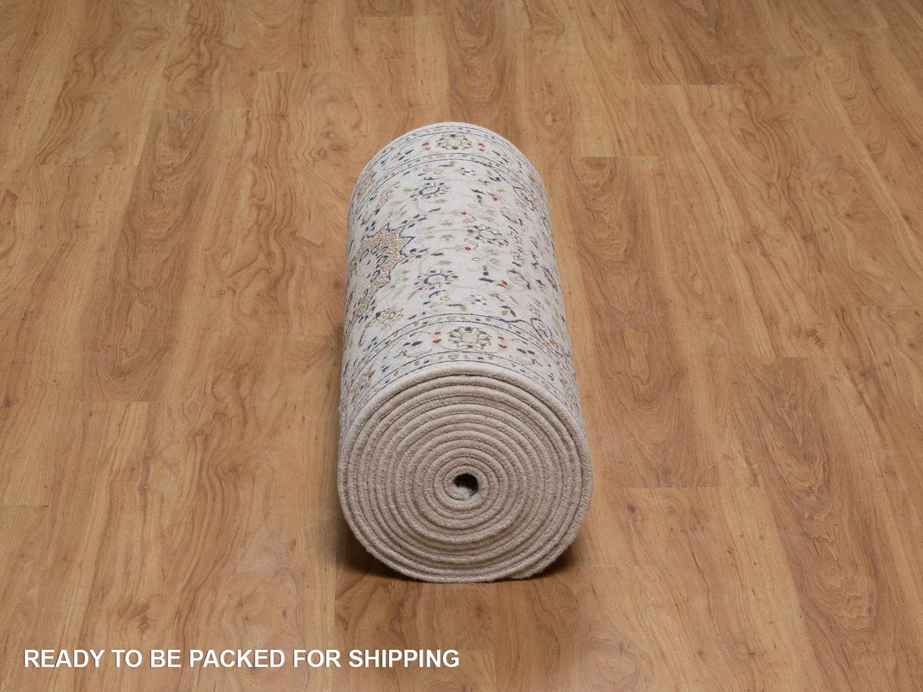 2'9"x22'5" Pearl White, Hand Knotted, Nain with Flower Medallions Design, Wool and Silk, 250 KPSI, Soft Pile, XL Runner, Oriental Rug HR92589 - Image 6