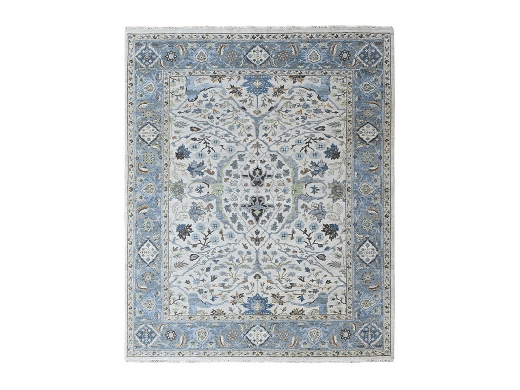 8'x9'9" Oyster Gray, Oushak with Floral Motifs, Hand Knotted, Pure Wool, Soft Pile, Denser Weave, Oriental Rug HR10530