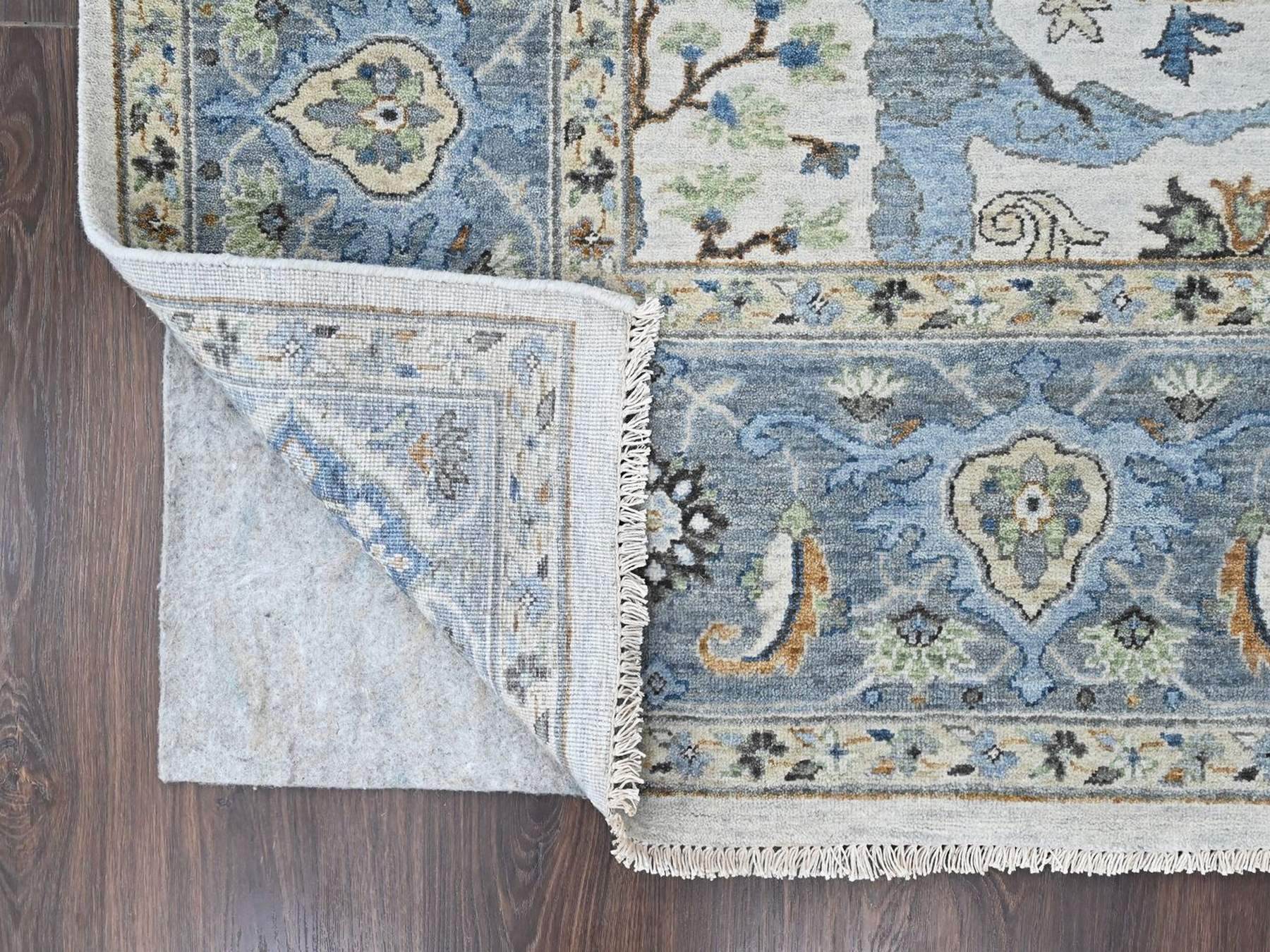 8'x9'9" Oyster Gray, Oushak with Floral Motifs, Hand Knotted, Pure Wool, Soft Pile, Denser Weave, Oriental Rug HR10530 - Image 4
