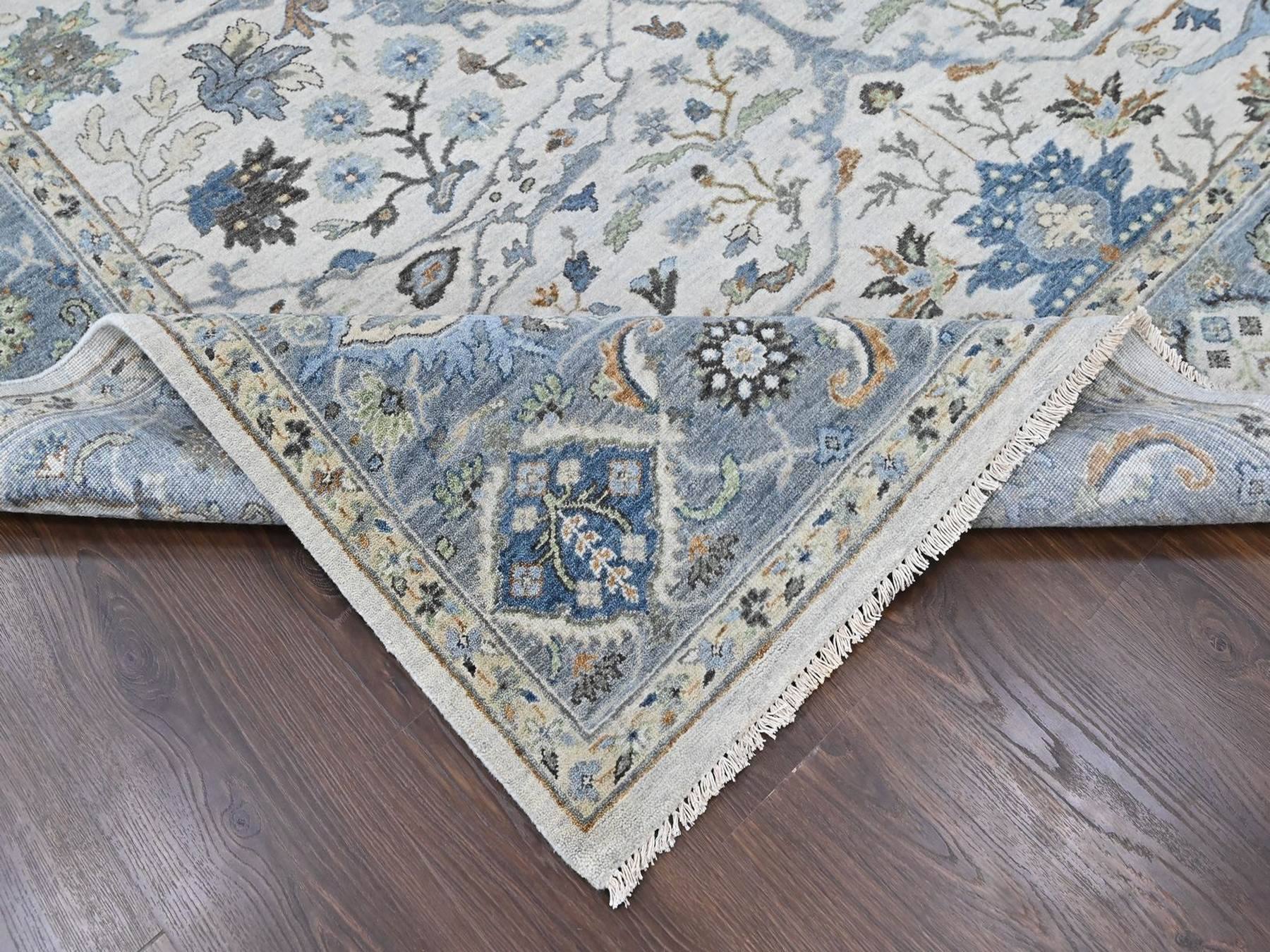 8'x9'9" Oyster Gray, Oushak with Floral Motifs, Hand Knotted, Pure Wool, Soft Pile, Denser Weave, Oriental Rug HR10530 - Image 6