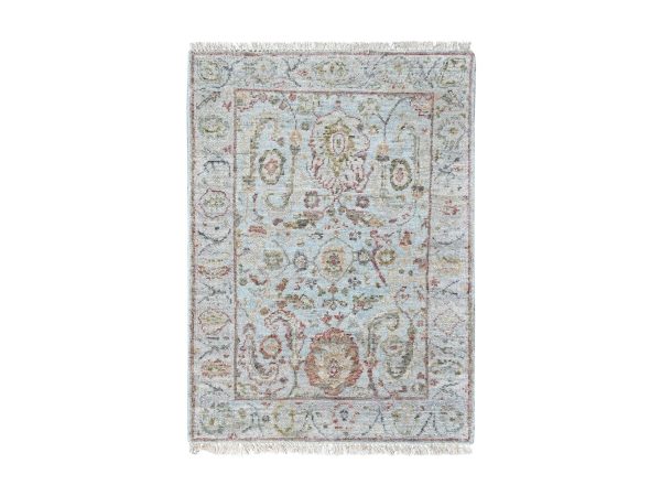 2'x2'10" Light Gray, Ziegler Mahal Design, Hand Knotted, Zero Pile, Distressed, Pure Wool, Sample, Mat, Oriental Rug HR10535