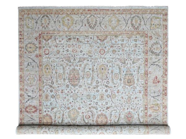 12'x15' Light Gray, Hand Knotted, Zero Pile, Distressed, Ziegler Mahal Design, Pure Wool, Oversized, XL, Oriental Rug HR10536