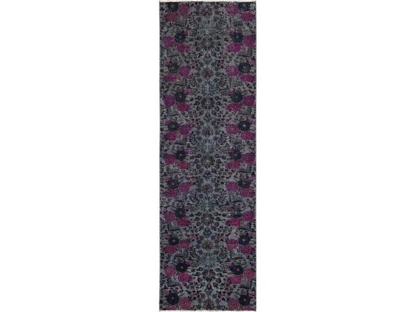 2'5"x8' Purple Dove, Overdyed Vintage Persian Lilahan with Flower Design, Hand Knotted, 100% Wool, Cropped Thin, Even Wear, Sides and Ends Professionally Secured, Good Condition, Narrow Runner, Oriental Rug HR1670