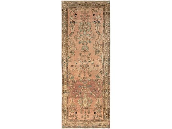 3'4"x9' Hazelnut Brown, Worn and Distressed, Cropped Thin, Vintage Persian Lilahan with Distinct Abrash, Zero Pile, Sides and Ends Professionally Secured, Hand Knotted, 100% Wool, Wide Runner, Oriental Rug HR1751