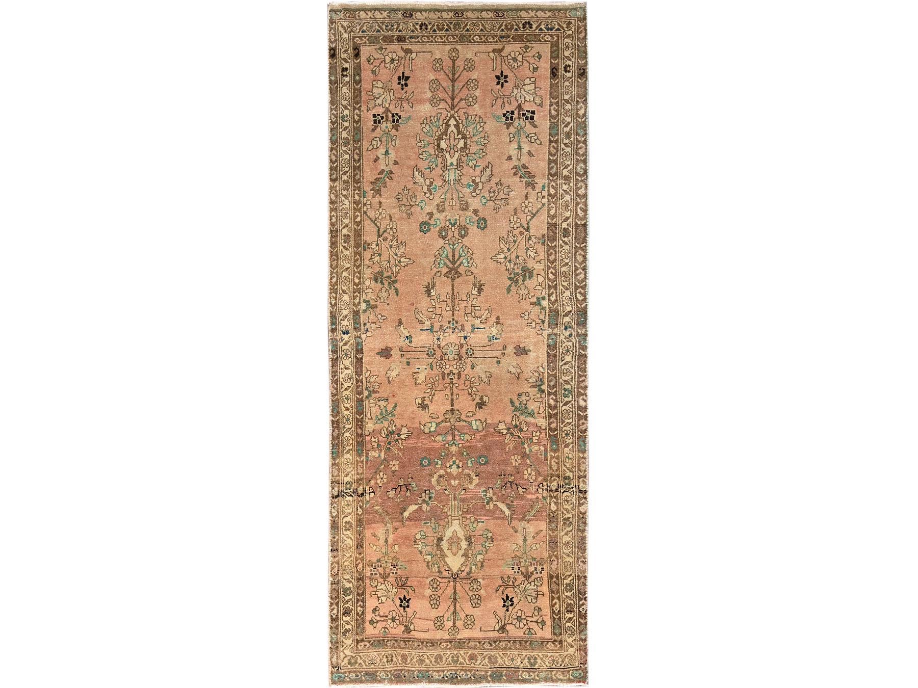 3'4"x9' Hazelnut Brown, Worn and Distressed, Cropped Thin, Vintage Persian Lilahan with Distinct Abrash, Zero Pile, Sides and Ends Professionally Secured, Hand Knotted, 100% Wool, Wide Runner, Oriental Rug HR1751