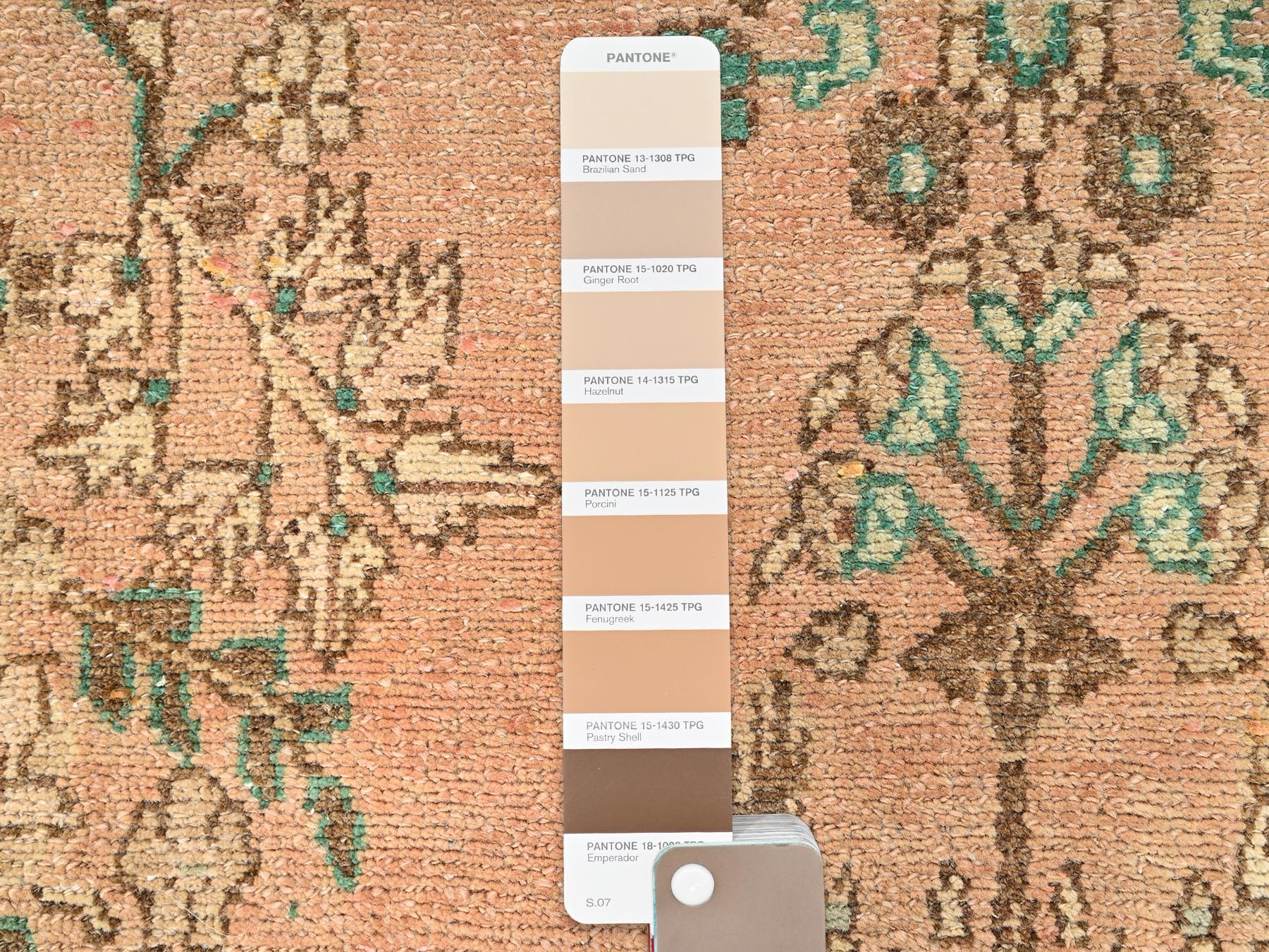3'4"x9' Hazelnut Brown, Worn and Distressed, Cropped Thin, Vintage Persian Lilahan with Distinct Abrash, Zero Pile, Sides and Ends Professionally Secured, Hand Knotted, 100% Wool, Wide Runner, Oriental Rug HR1751 - Image 4