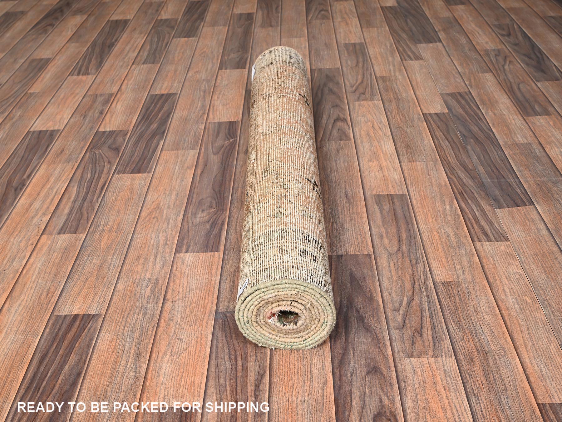 3'4"x9' Hazelnut Brown, Worn and Distressed, Cropped Thin, Vintage Persian Lilahan with Distinct Abrash, Zero Pile, Sides and Ends Professionally Secured, Hand Knotted, 100% Wool, Wide Runner, Oriental Rug HR1751 - Image 5