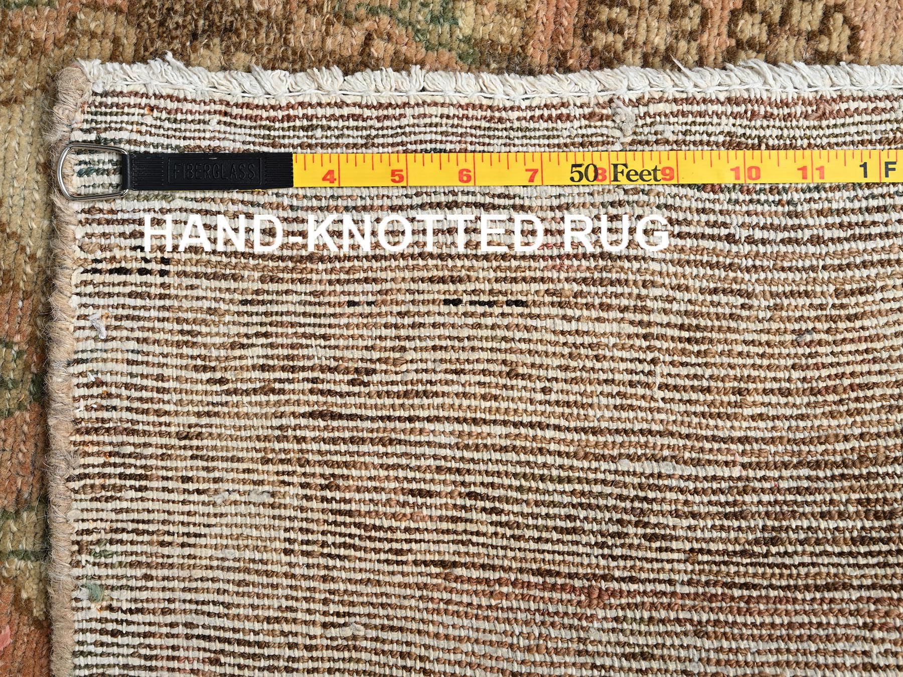 3'4"x9' Hazelnut Brown, Worn and Distressed, Cropped Thin, Vintage Persian Lilahan with Distinct Abrash, Zero Pile, Sides and Ends Professionally Secured, Hand Knotted, 100% Wool, Wide Runner, Oriental Rug HR1751 - Image 7