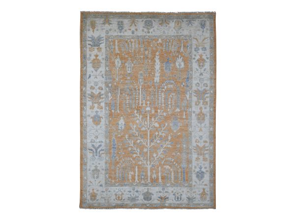 6'x8'7" Copper Brown, Afghan Angora Oushak with Cypress and Willow Tree Design, Hand Knotted, Vegetable Dyes, 100% Wool, Oriental Rug HR20200