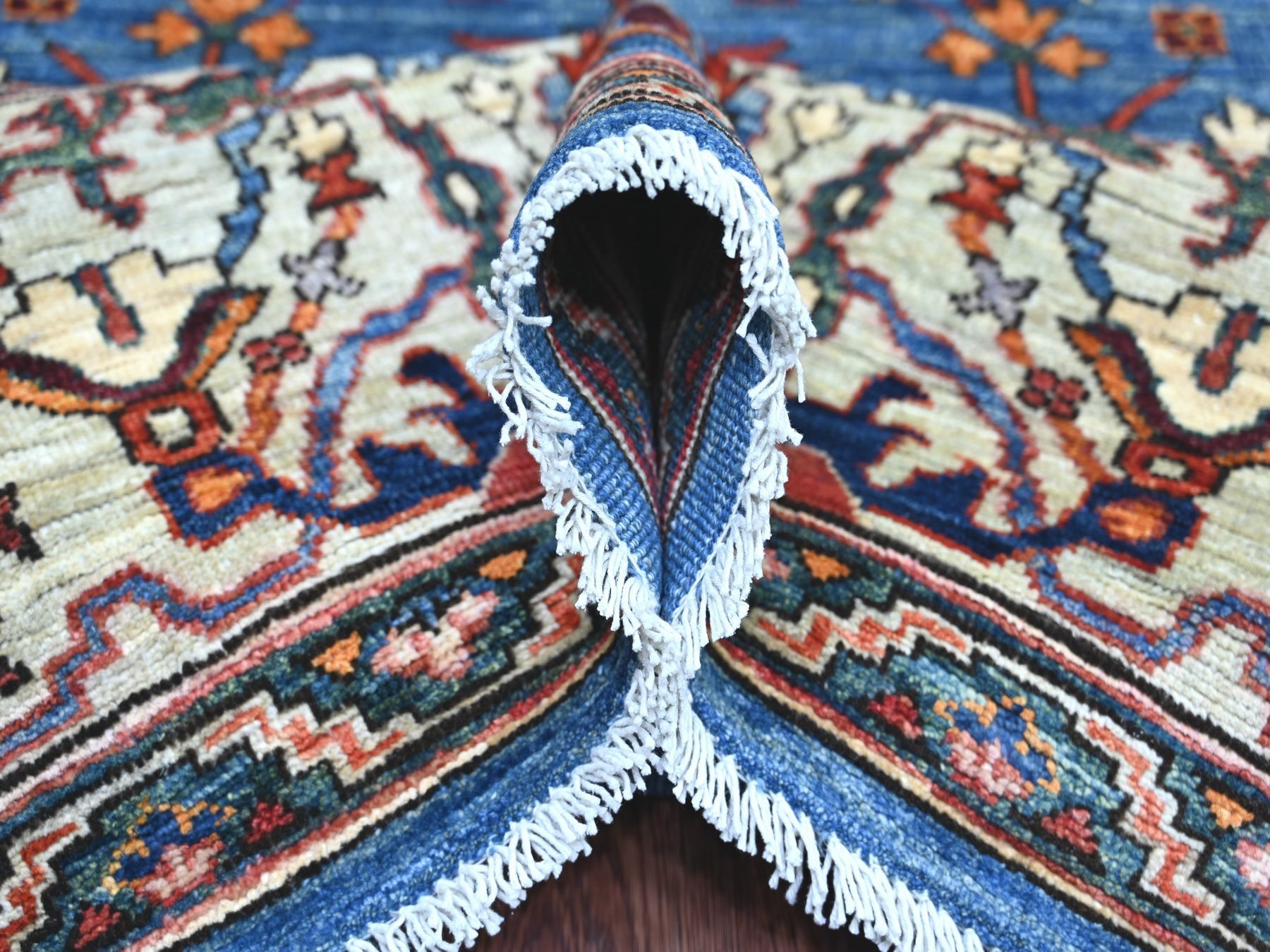 8'x11'8" Carolina Blue, Peshawar with Bijar Garus Design, Aryana Collection, Vegetable Dyes, High Mountain Wool, Hand Knotted, Densely Woven, Oriental Rug HR21136 - Image 5