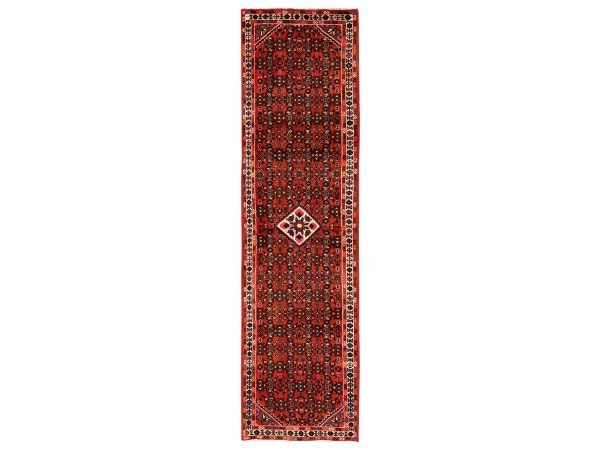 2'8"x9'7" Crimson Red, New Persian Hussainabad with Geometric Medallion, Full Pile, Soft and Shiny Wool, Hand Knotted, Runner, Oriental Rug HR2124