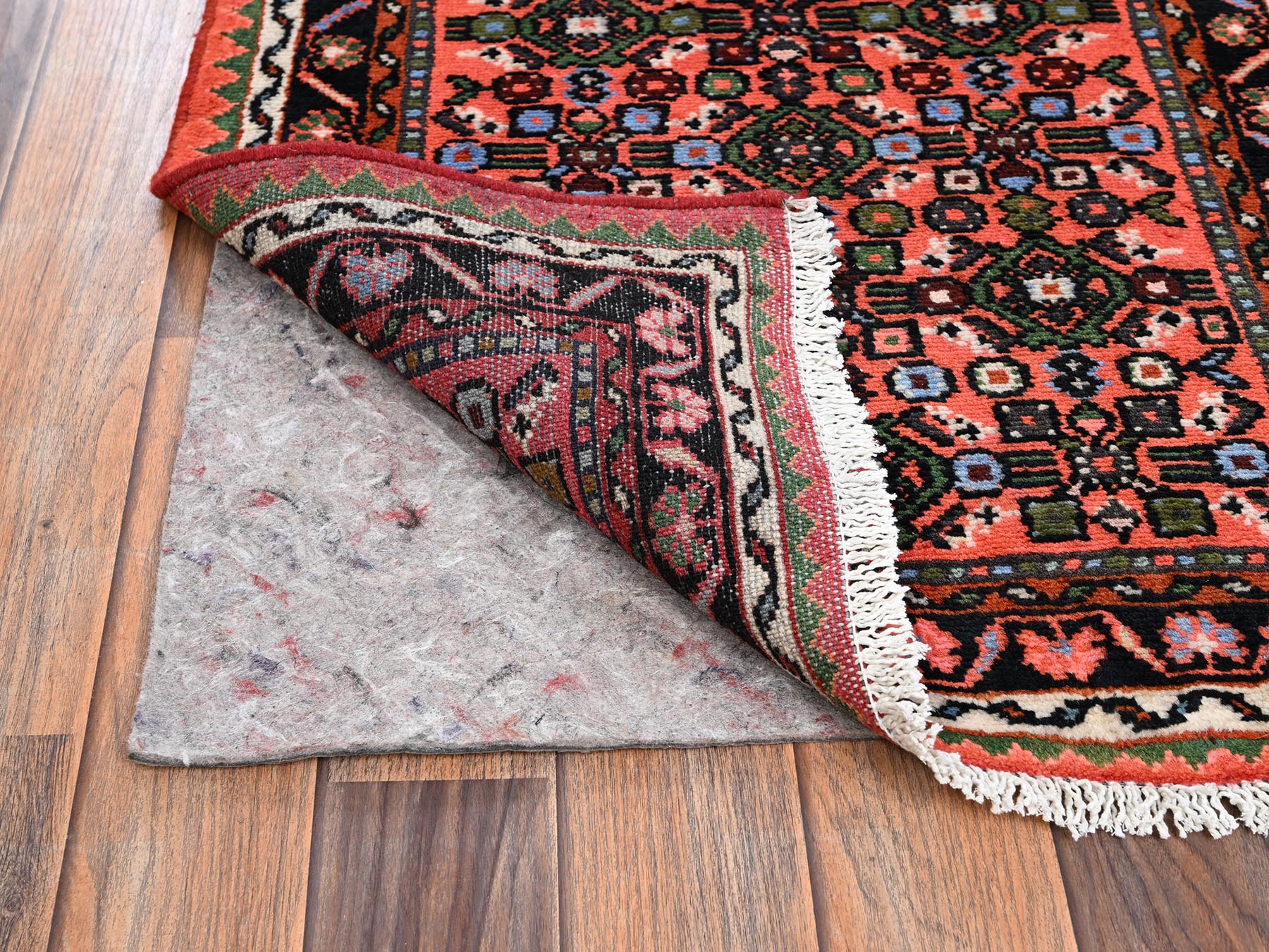 2'3"x6'4" Carrot Orange, New Persian Hussainabad with Repetitive Fish Mahi Design, Hand Knotted, Full Pile, Soft and Shiny Wool, Narrow Runner, Oriental Rug HR2134 - Image 3