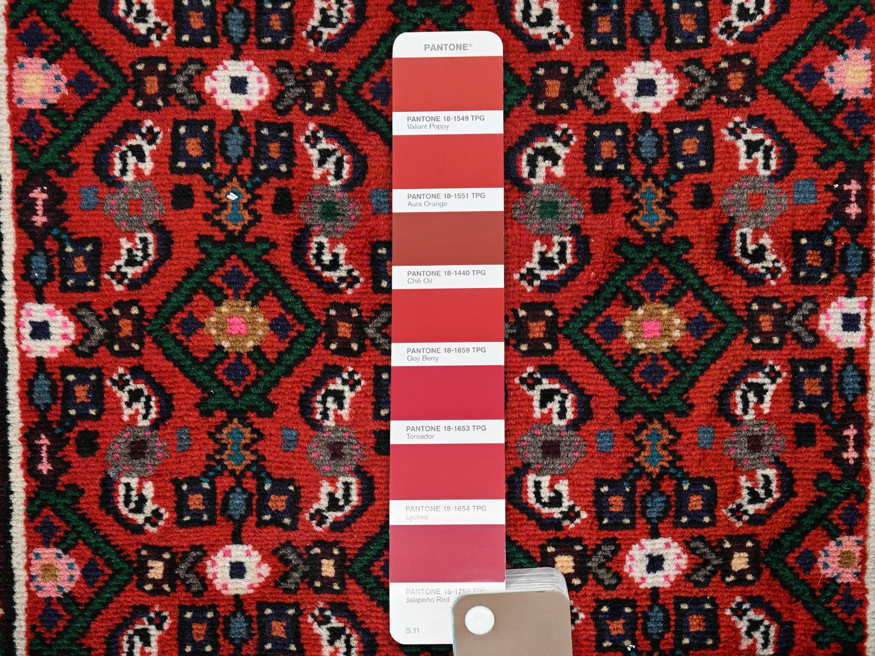 2'6"x9'4" Brick Red, Full Pile, New Persian Hussainabad with All Over Repetitive Design, Hand Knotted, Soft and Shiny Wool, Narrow Runner, Oriental Rug HR2143 - Image 4