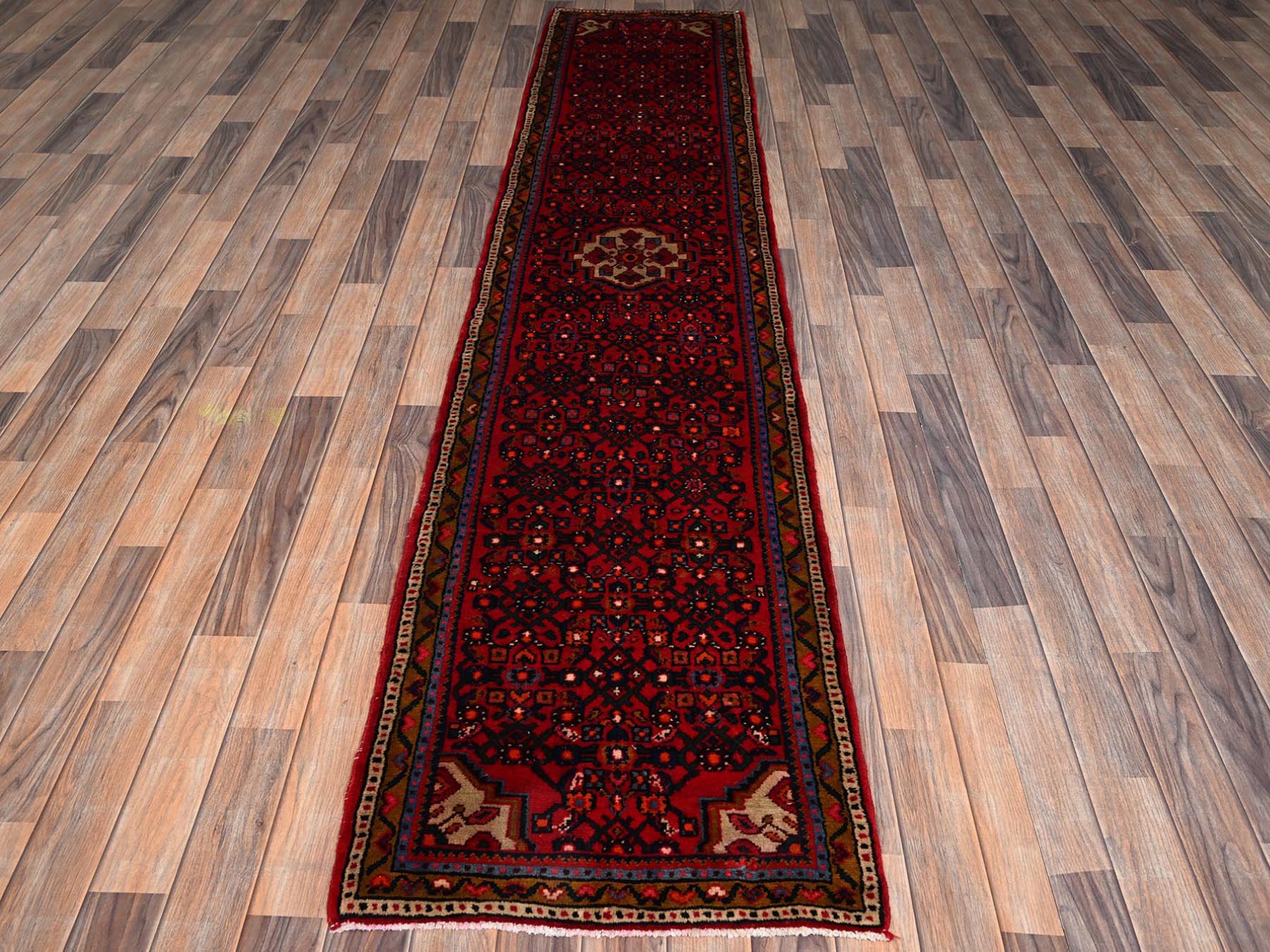 2'1"x10' Ruby Red, Full Pile, New Persian Hussainabad with All Over Repetitive Design, Hand Knotted, Soft and Shiny Wool, Narrow Runner, Oriental Rug HR2147 - Image 2
