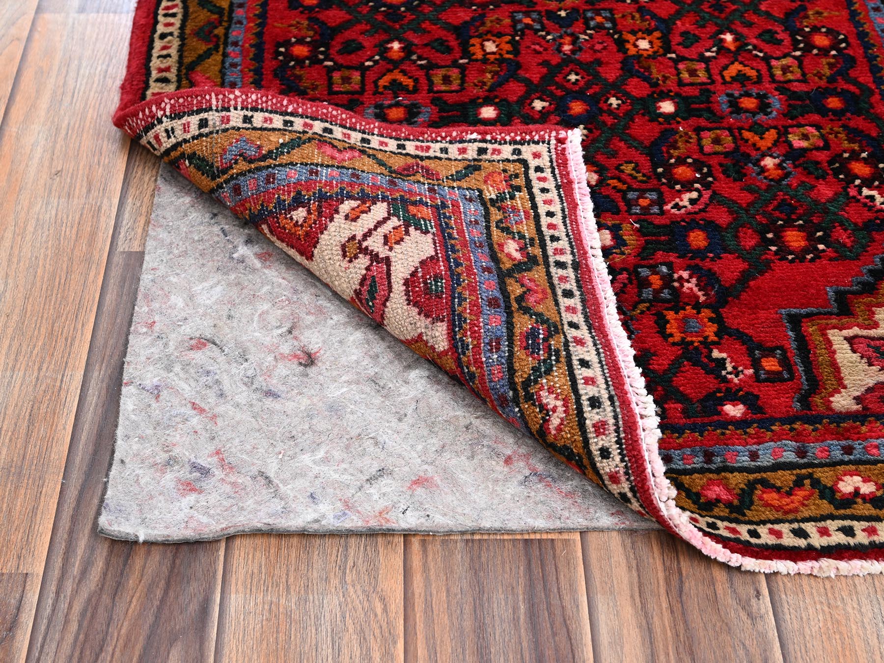 2'1"x10' Ruby Red, Full Pile, New Persian Hussainabad with All Over Repetitive Design, Hand Knotted, Soft and Shiny Wool, Narrow Runner, Oriental Rug HR2147 - Image 3
