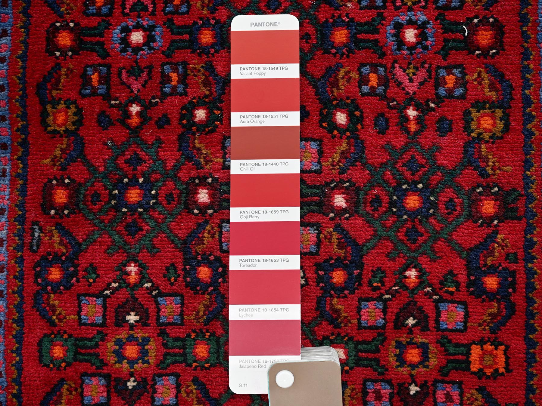 2'1"x10' Ruby Red, Full Pile, New Persian Hussainabad with All Over Repetitive Design, Hand Knotted, Soft and Shiny Wool, Narrow Runner, Oriental Rug HR2147 - Image 4