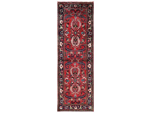2'9"x8'7" Crimson Red, Soft and Shiny Wool, New Persian Lilahan with All Over Design, Hand Knotted, Full Pile, Runner, Oriental Rug HR2148