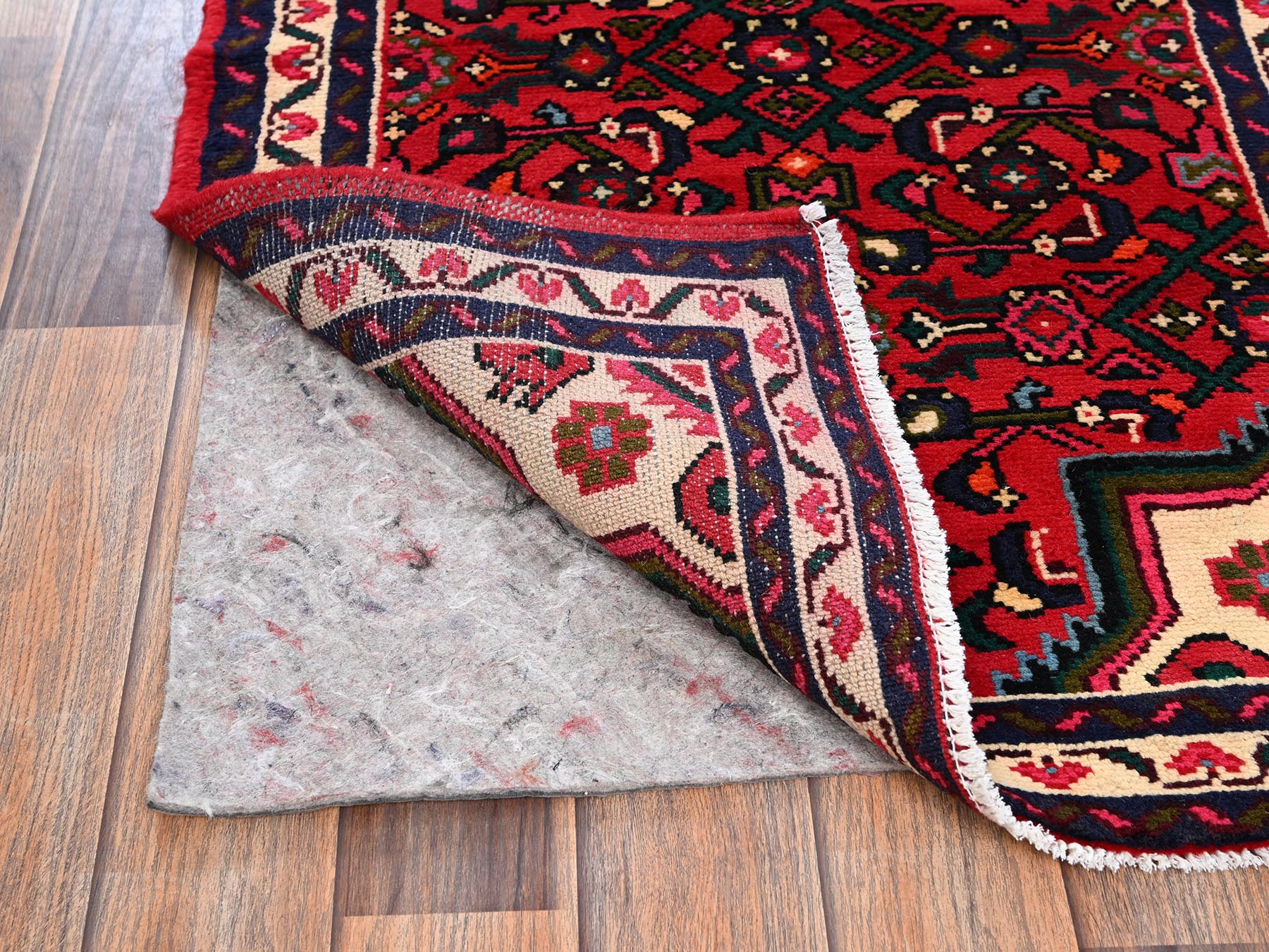 2'3"x6'3" Scarlet Red, New Persian Hussainabad with Geometric Medallion, Hand Knotted, Full Pile, Soft and Shiny Wool, Narrow Runner, Oriental Rug HR2149 - Image 3