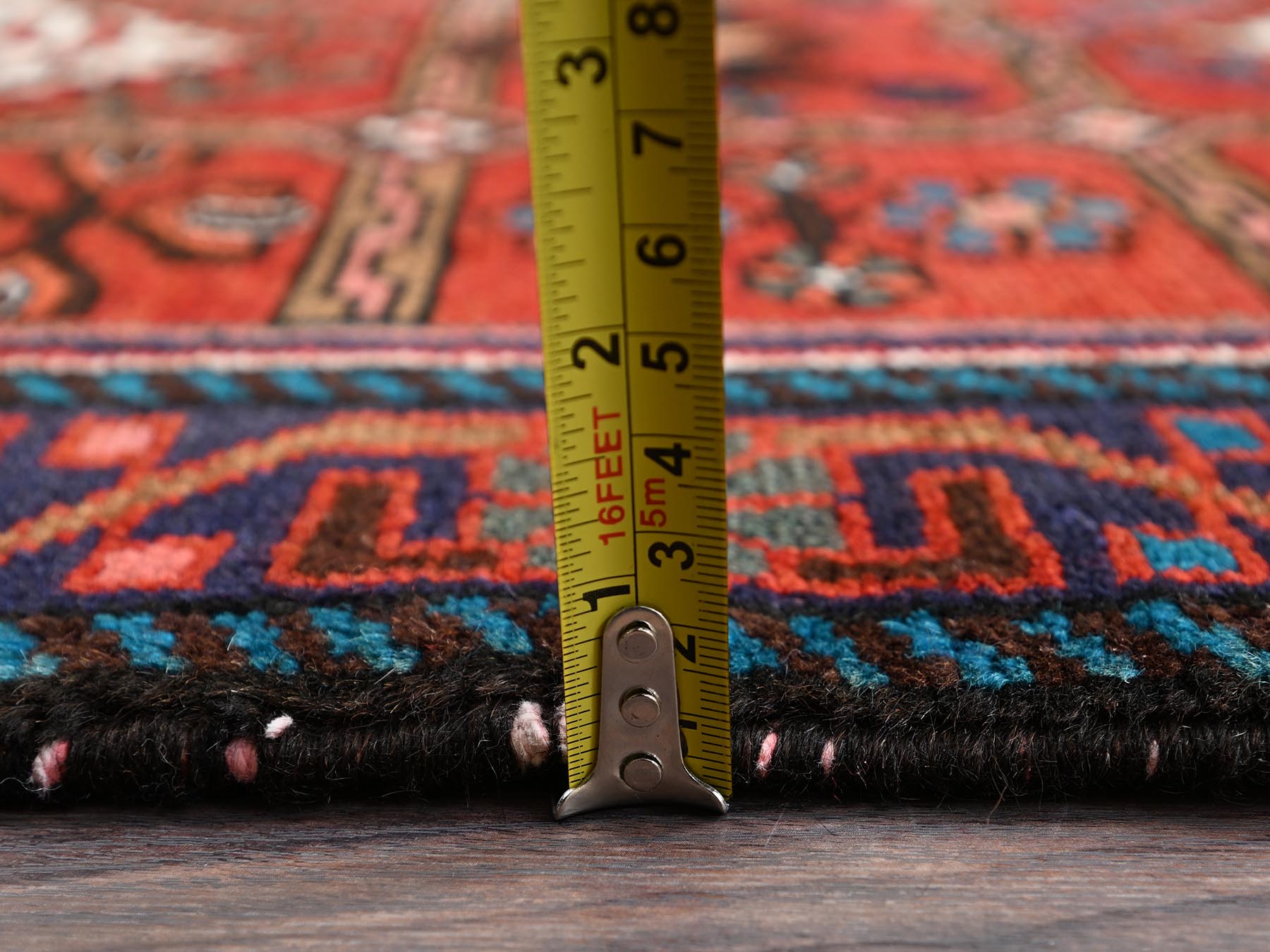 2'10"x9'6" Scarlet Red, Full Pile, New Persian Hamadan with Geoemtric Medallions Design, Hand Knotted, Soft and Shiny Wool, Runner, Oriental Rug HR2151 - Image 6