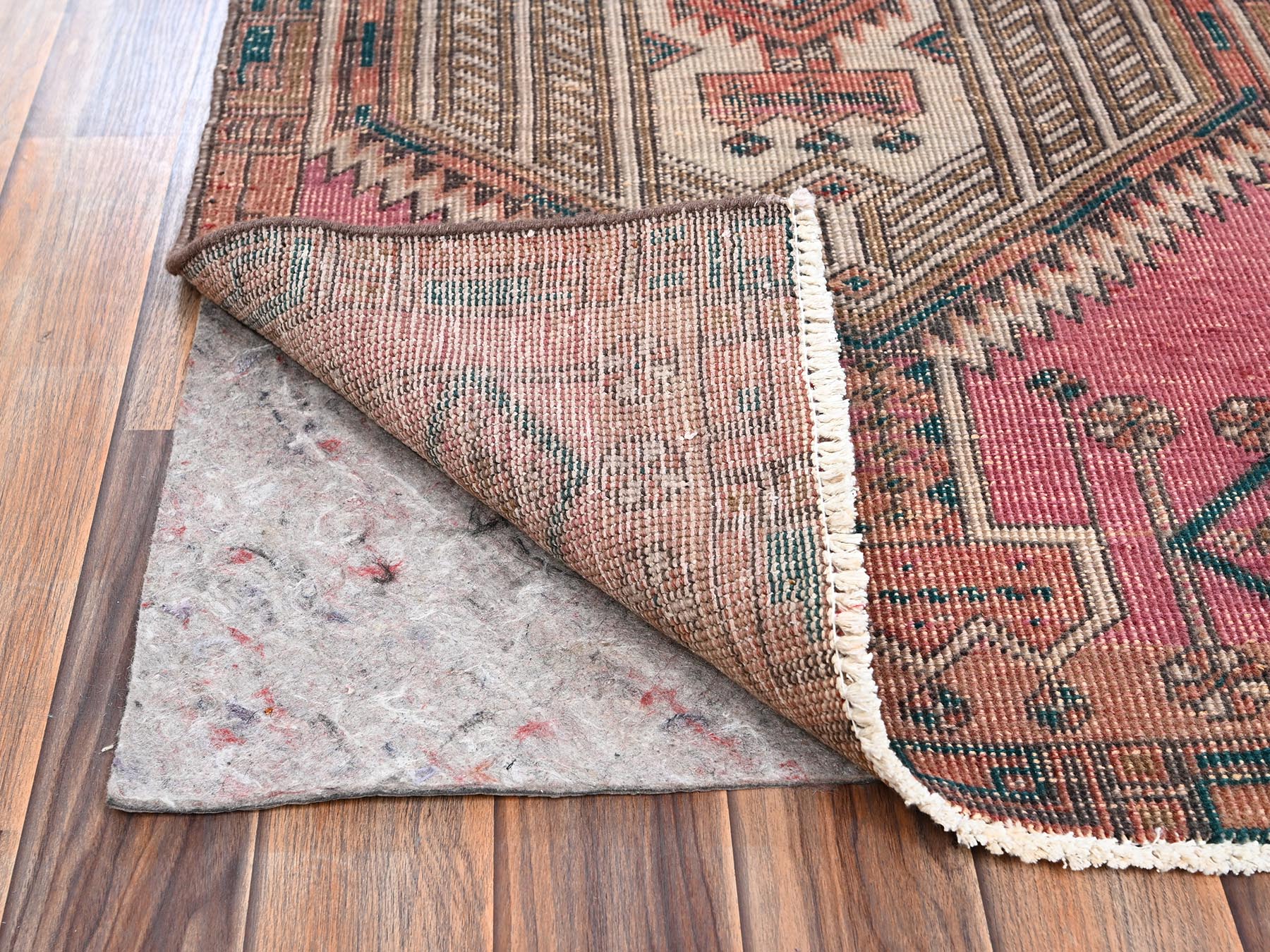 2'4"x10' Blush Pink, Vintage Persian Serab with Large Geometric Medallions, Worn Down and Distressed, 100% Wool, Hand Knotted, Zero Pile, Sides and Ends Professionally Secured, Narrow Runner, Oriental Rug HR2155 - Image 3