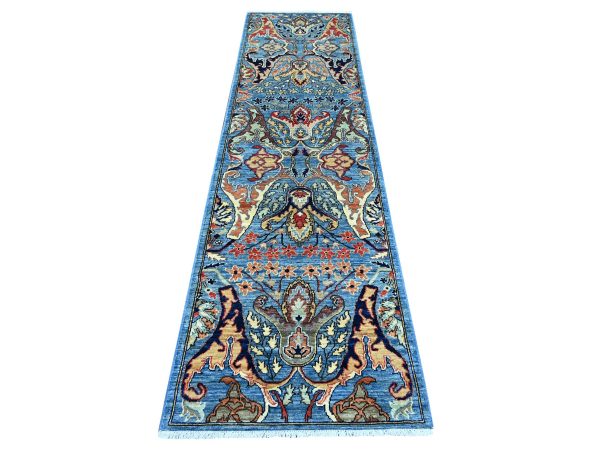2'7"x9'10" Bayern Blue, Bijar Garus Design, Hand Knotted, High Mountain Wool, Aryana Grade, Soft Pile, Vegetable Dyes, Densely Woven, Runner, Oriental Rug HR21579