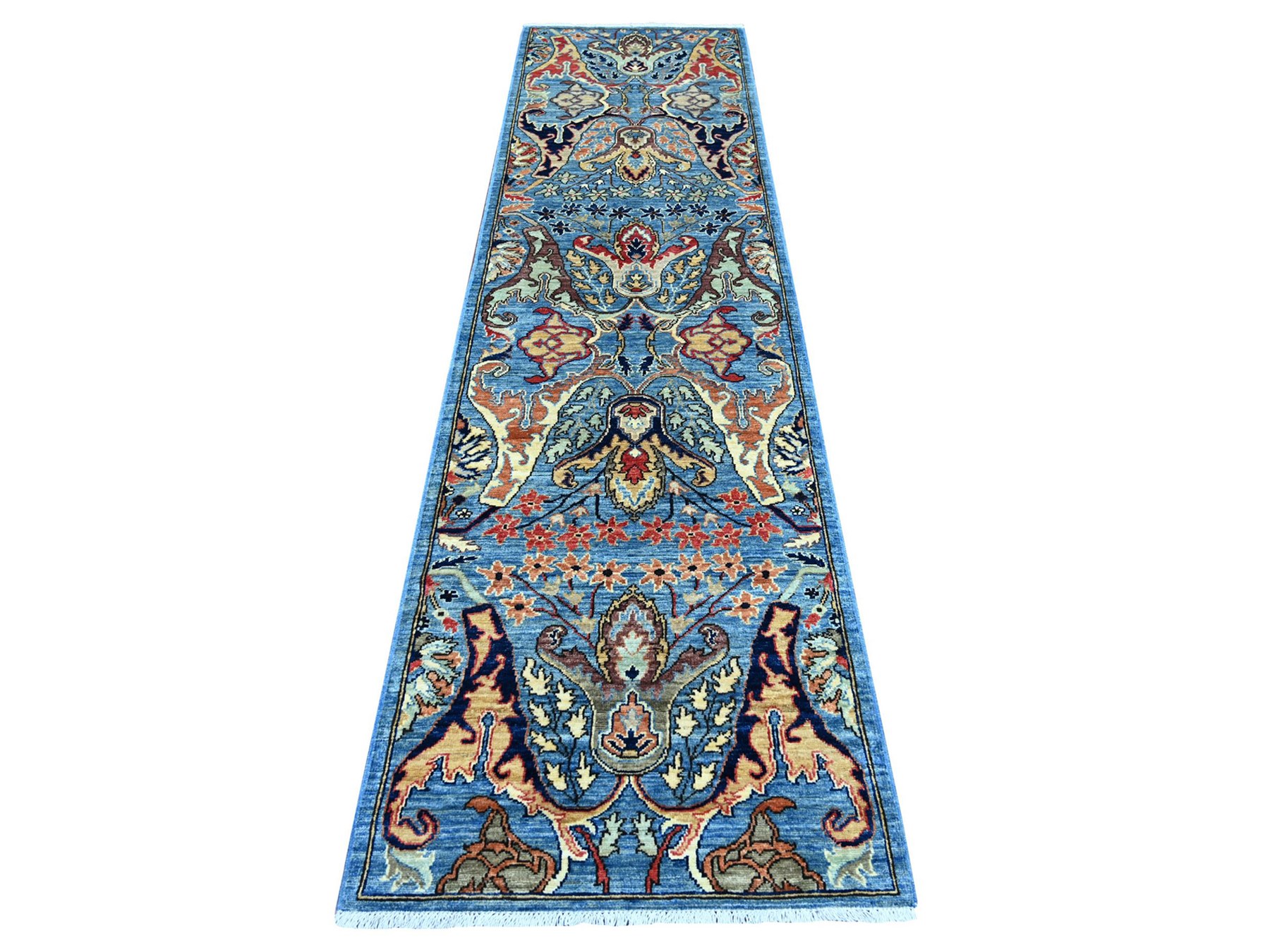 2'7"x9'10" Bayern Blue, Bijar Garus Design, Hand Knotted, High Mountain Wool, Aryana Grade, Soft Pile, Vegetable Dyes, Densely Woven, Runner, Oriental Rug HR21579